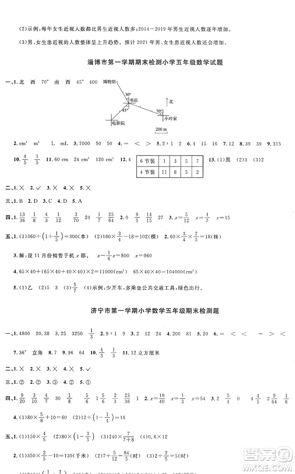 江西教育出版社2022陽(yáng)光同學(xué)課時(shí)優(yōu)化作業(yè)五年級(jí)數(shù)學(xué)上冊(cè)QD青島版五四專(zhuān)用答案