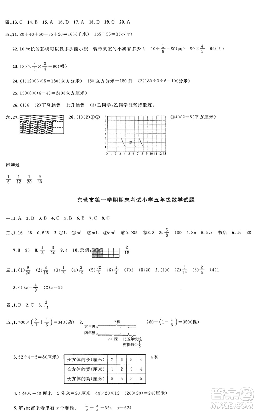 江西教育出版社2022陽(yáng)光同學(xué)課時(shí)優(yōu)化作業(yè)五年級(jí)數(shù)學(xué)上冊(cè)QD青島版五四專(zhuān)用答案
