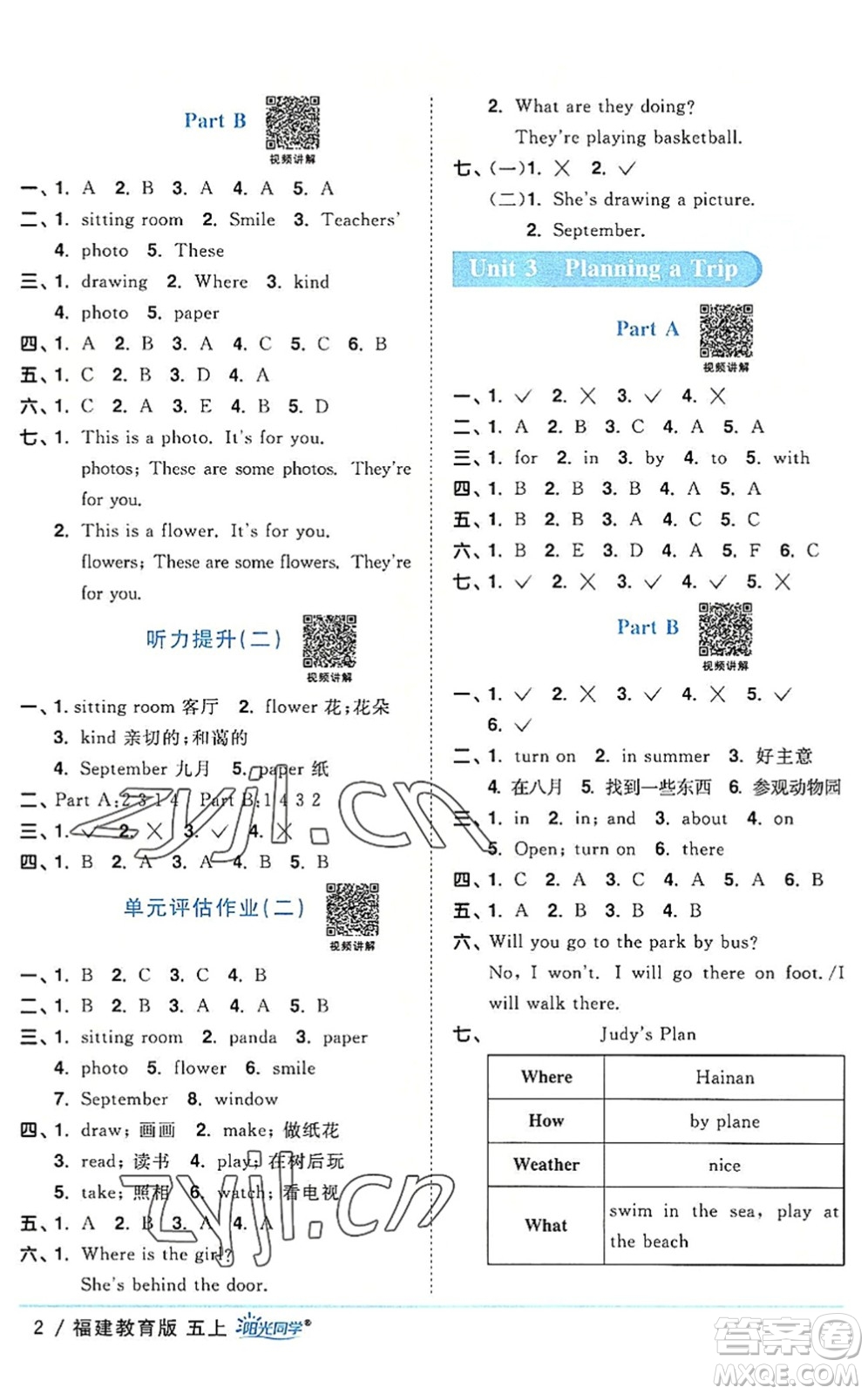 江西教育出版社2022陽(yáng)光同學(xué)課時(shí)優(yōu)化作業(yè)五年級(jí)英語(yǔ)上冊(cè)福建教育版答案