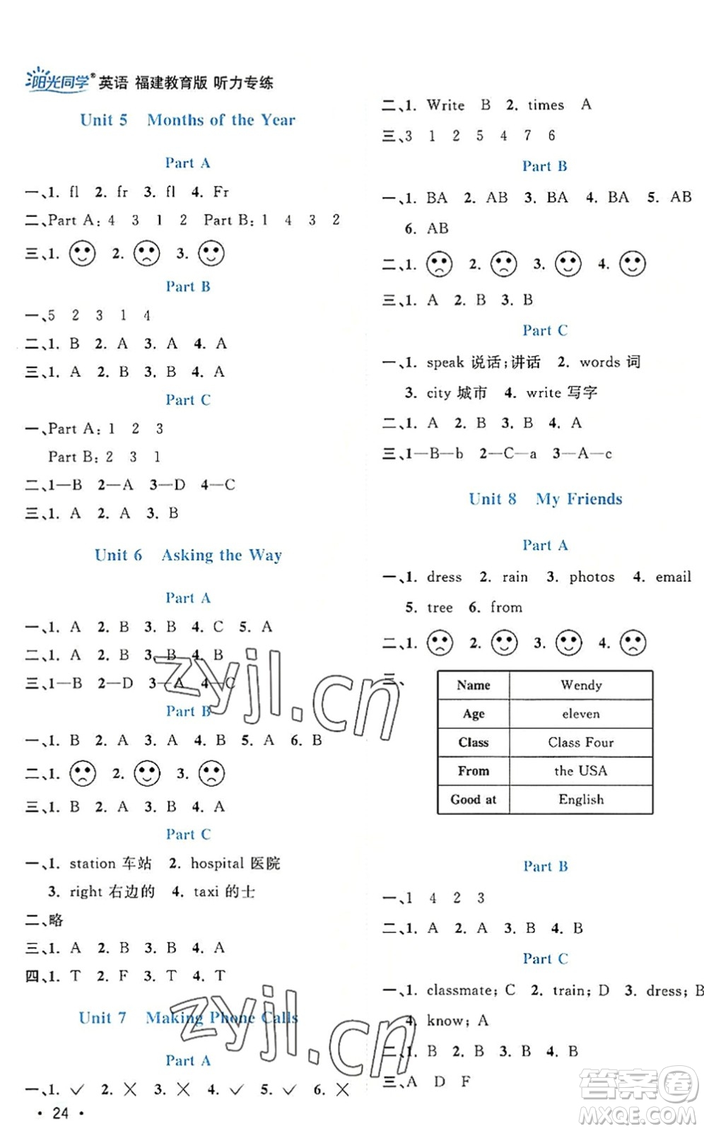 江西教育出版社2022陽(yáng)光同學(xué)課時(shí)優(yōu)化作業(yè)五年級(jí)英語(yǔ)上冊(cè)福建教育版答案