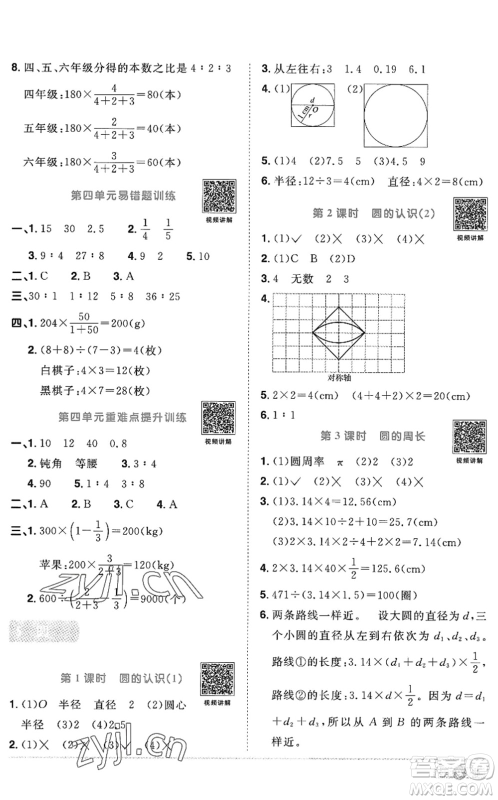 江西教育出版社2022陽光同學(xué)課時(shí)優(yōu)化作業(yè)六年級數(shù)學(xué)上冊RJ人教版答案