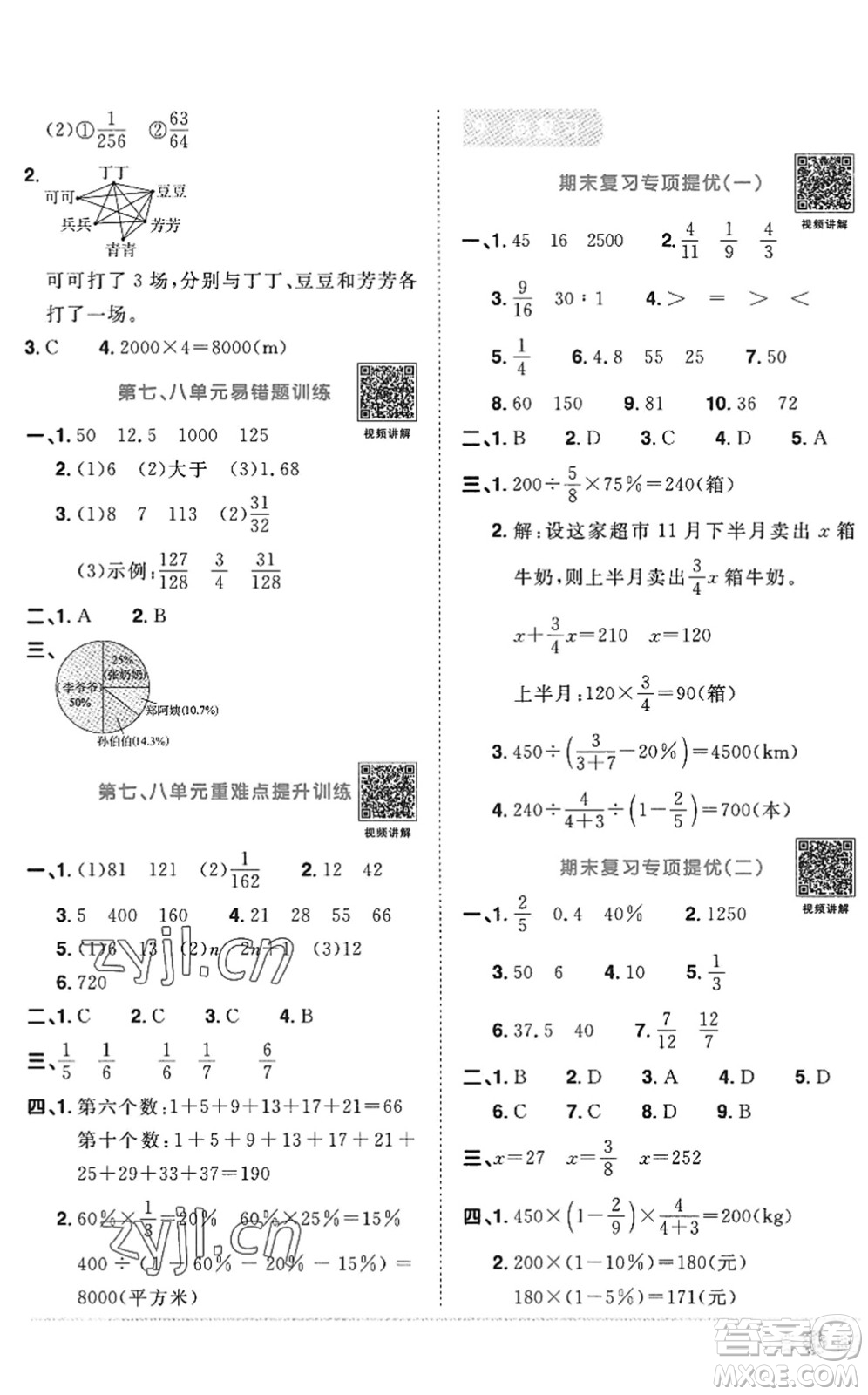 江西教育出版社2022陽光同學(xué)課時(shí)優(yōu)化作業(yè)六年級數(shù)學(xué)上冊RJ人教版答案