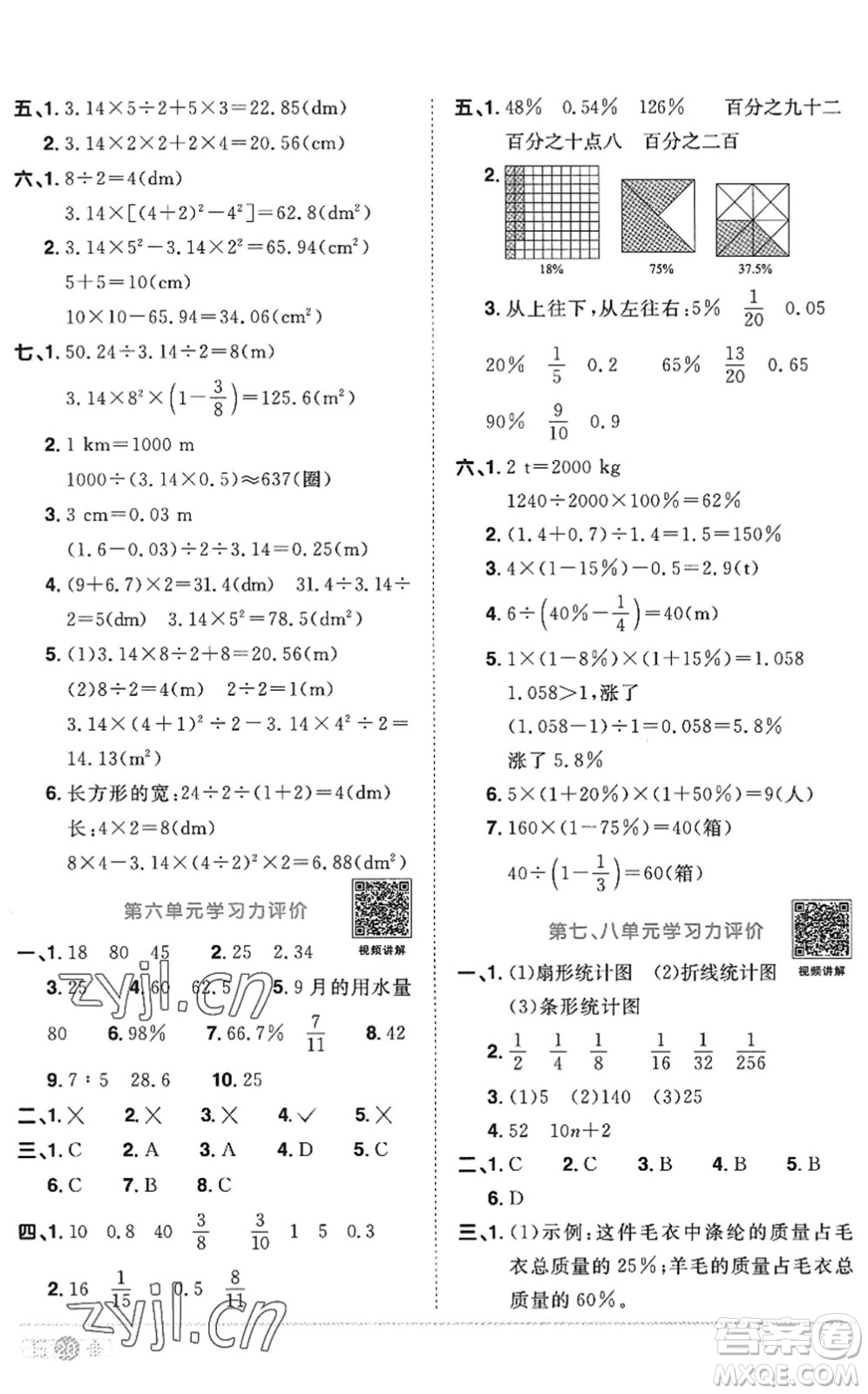 江西教育出版社2022陽光同學(xué)課時(shí)優(yōu)化作業(yè)六年級數(shù)學(xué)上冊RJ人教版答案