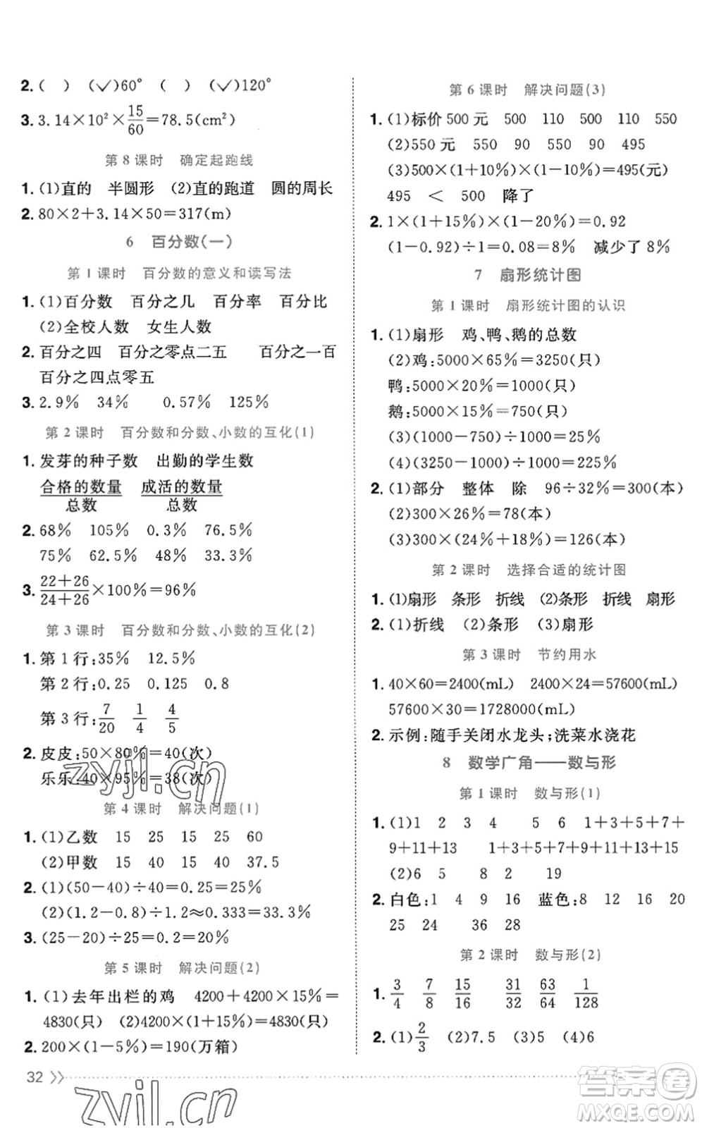 江西教育出版社2022陽光同學(xué)課時(shí)優(yōu)化作業(yè)六年級數(shù)學(xué)上冊RJ人教版答案