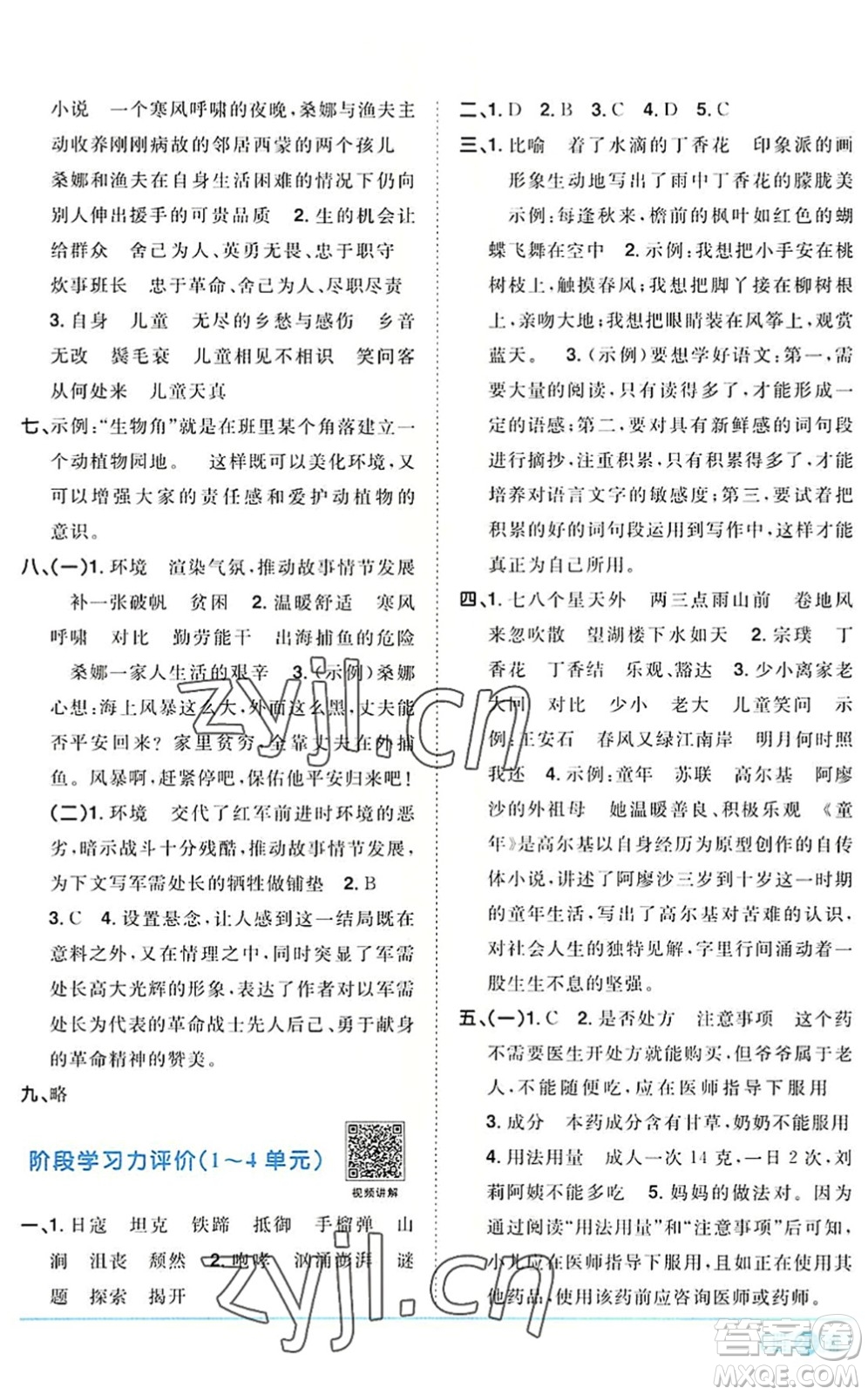 江西教育出版社2022陽光同學(xué)課時優(yōu)化作業(yè)六年級語文上冊RJ人教版答案