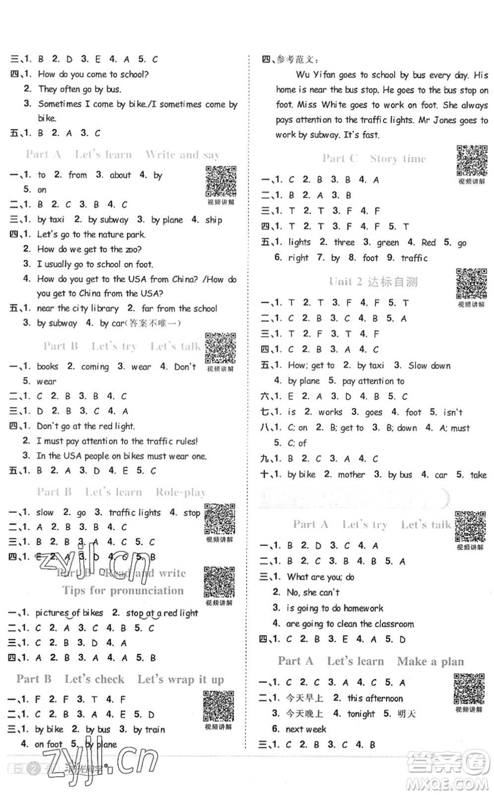 江西教育出版社2022陽光同學課時優(yōu)化作業(yè)六年級英語上冊PEP版答案