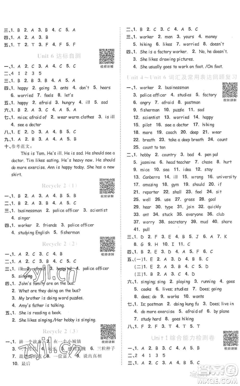 江西教育出版社2022陽光同學課時優(yōu)化作業(yè)六年級英語上冊PEP版答案