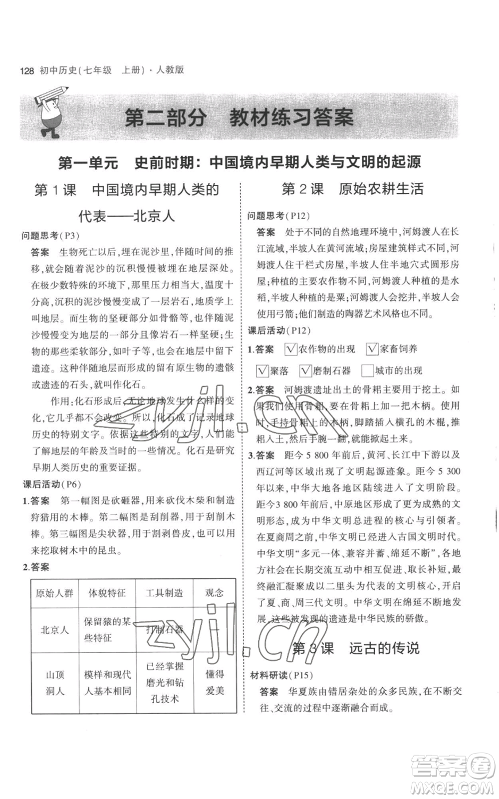 教育科學(xué)出版社2023年5年中考3年模擬七年級(jí)上冊(cè)歷史人教版參考答案