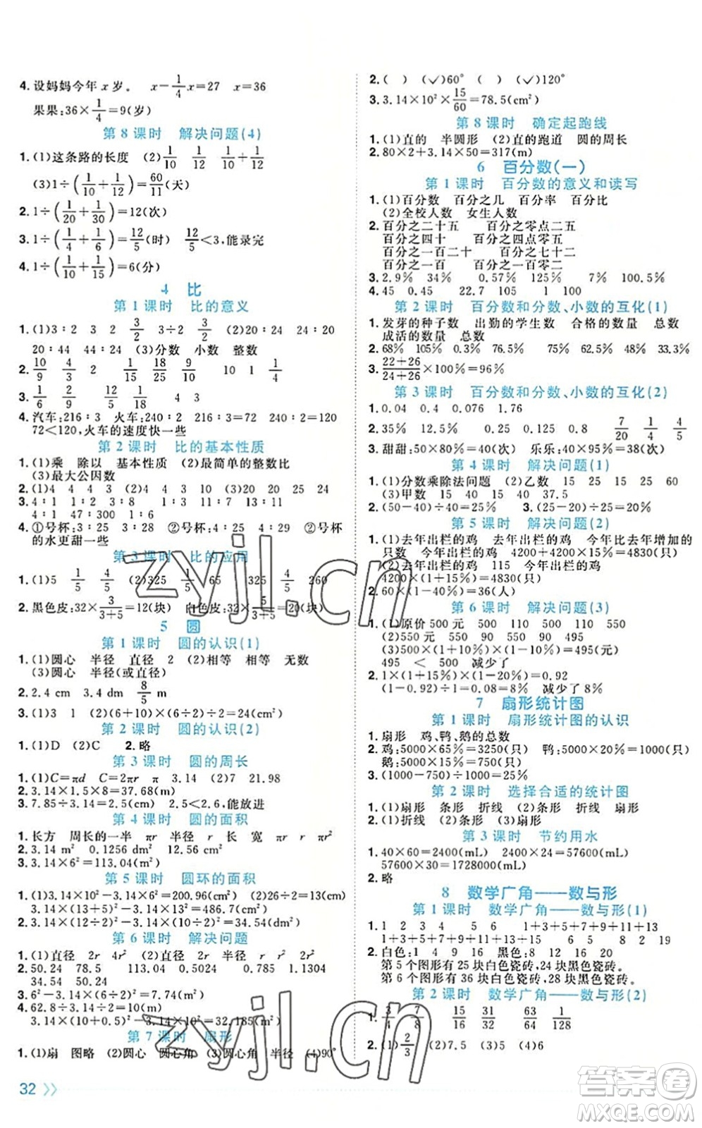 福建少年兒童出版社2022陽(yáng)光同學(xué)課時(shí)優(yōu)化作業(yè)六年級(jí)數(shù)學(xué)上冊(cè)RJ人教版福建專(zhuān)版答案