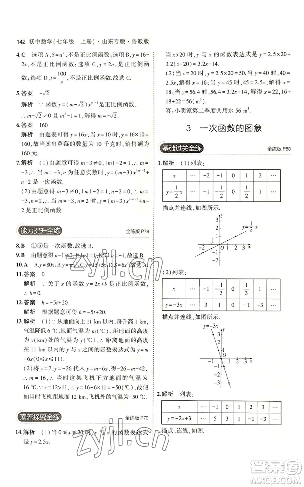 教育科學(xué)出版社2023年5年中考3年模擬七年級(jí)上冊(cè)數(shù)學(xué)魯教版山東專版參考答案