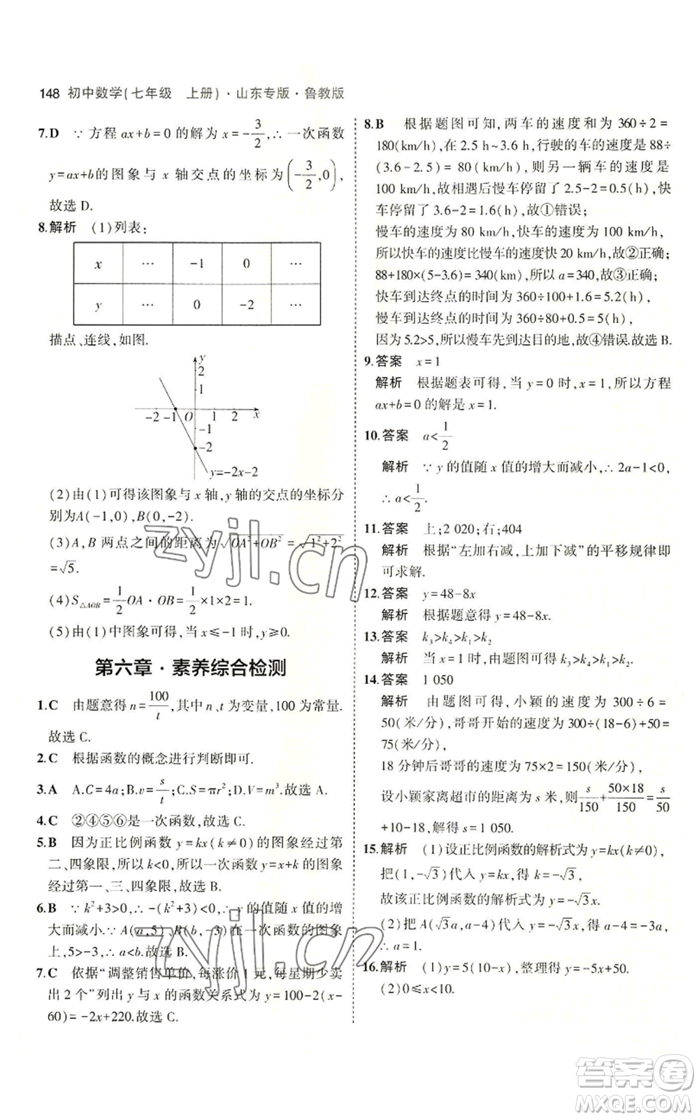 教育科學(xué)出版社2023年5年中考3年模擬七年級(jí)上冊(cè)數(shù)學(xué)魯教版山東專版參考答案