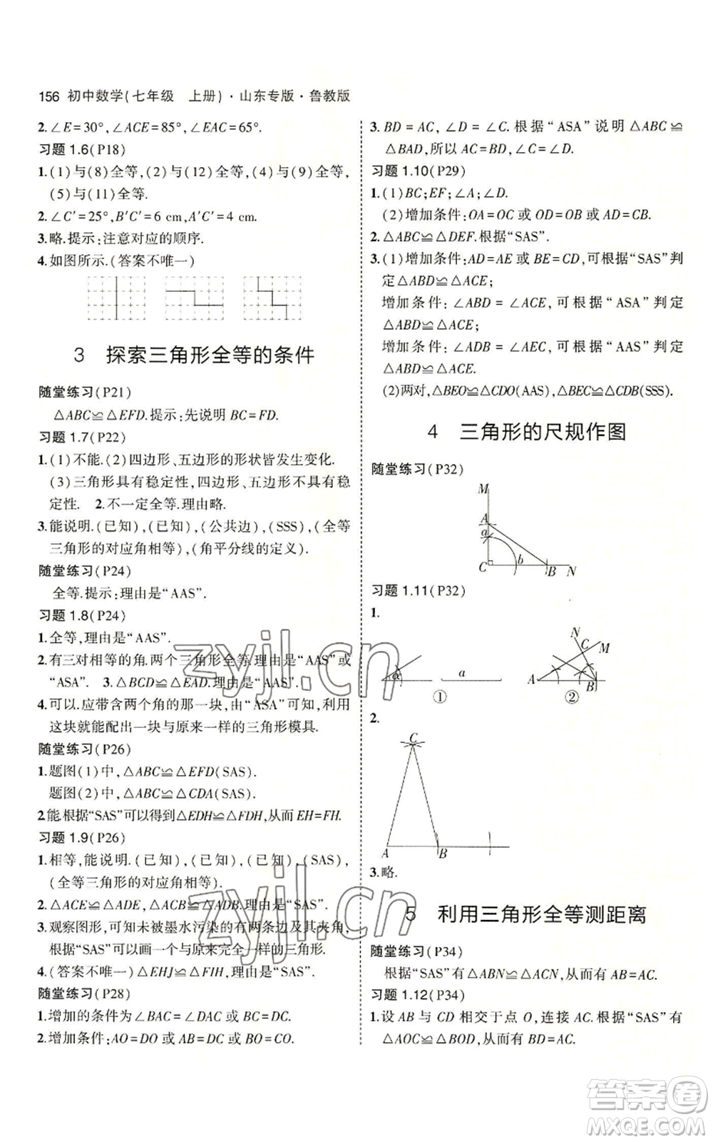 教育科學(xué)出版社2023年5年中考3年模擬七年級(jí)上冊(cè)數(shù)學(xué)魯教版山東專版參考答案