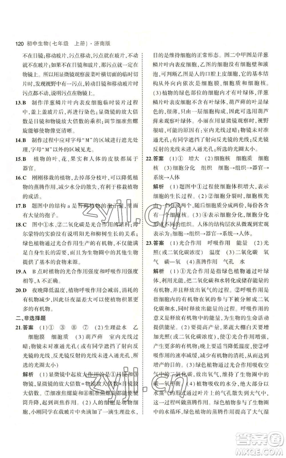 教育科學出版社2023年5年中考3年模擬七年級上冊生物濟南版參考答案