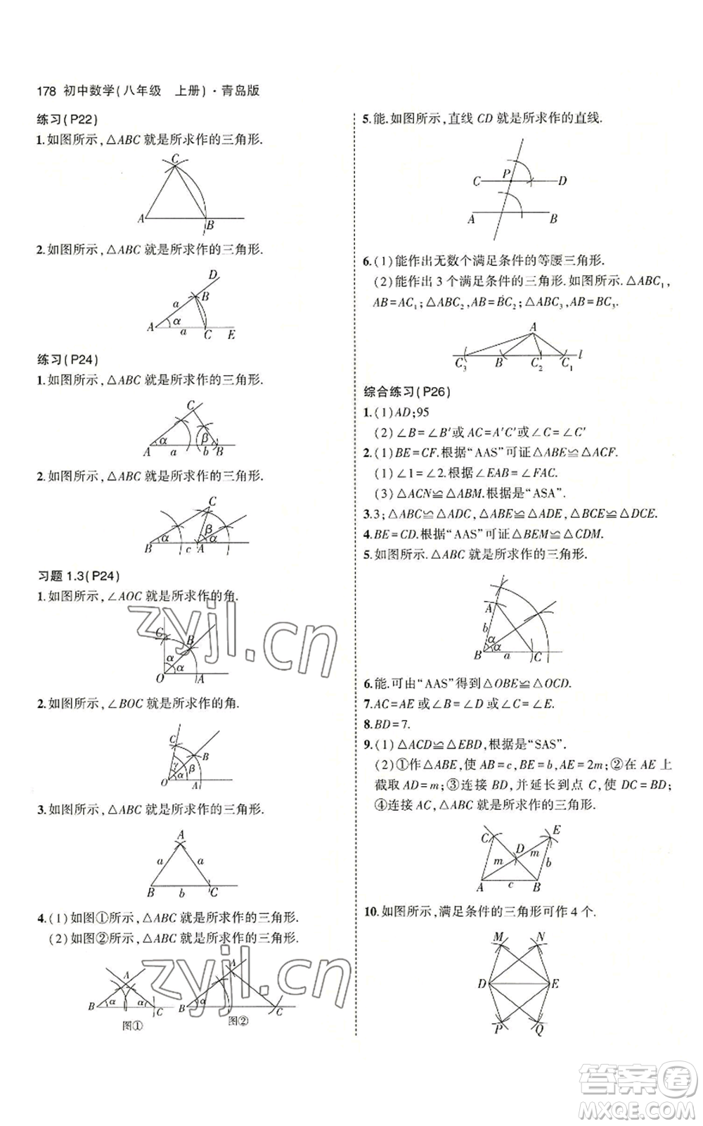 首都師范大學(xué)出版社2023年5年中考3年模擬八年級(jí)上冊(cè)數(shù)學(xué)青島版參考答案