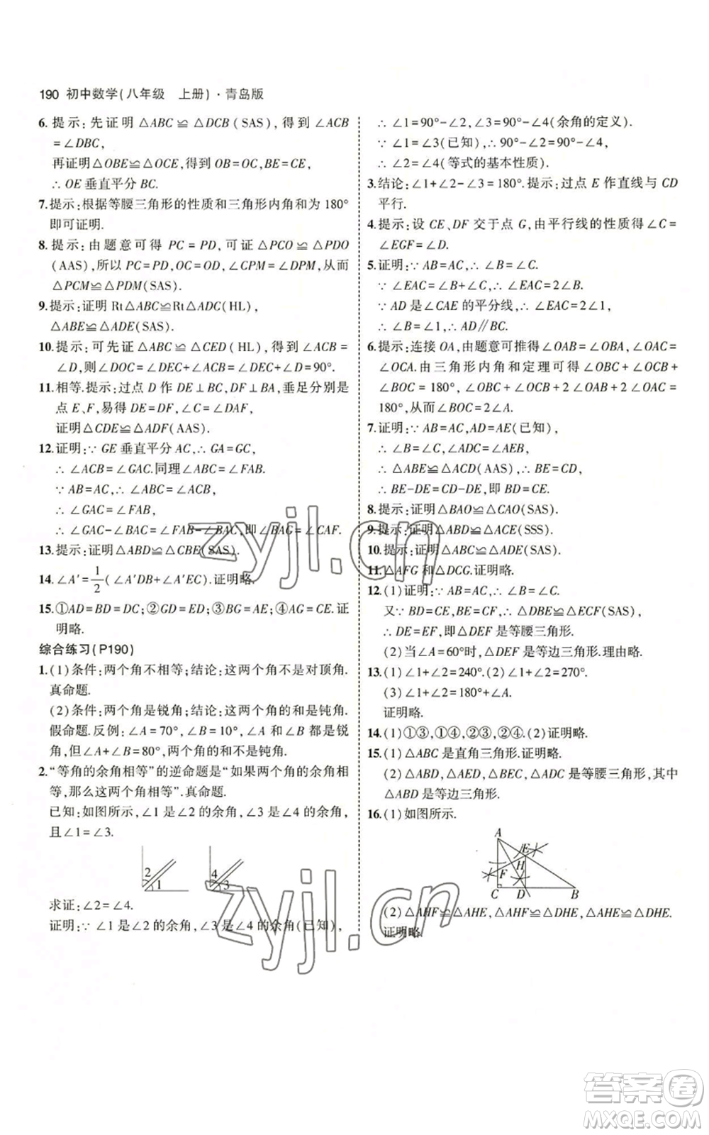 首都師范大學(xué)出版社2023年5年中考3年模擬八年級(jí)上冊(cè)數(shù)學(xué)青島版參考答案