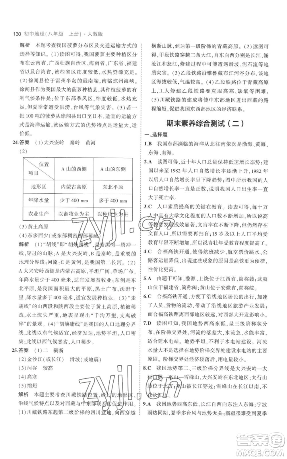 首都師范大學(xué)出版社2023年5年中考3年模擬八年級上冊地理人教版參考答案