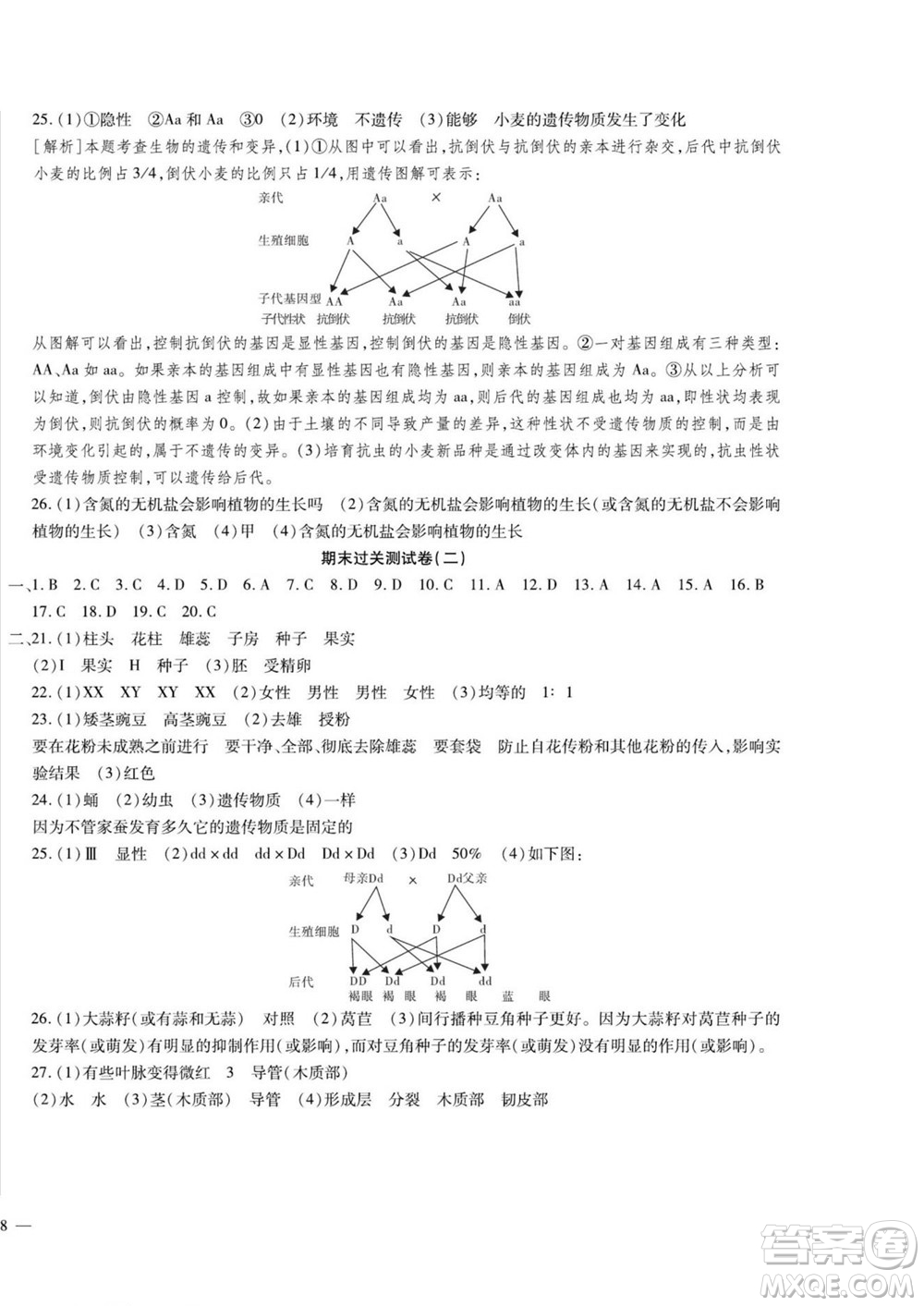 河北大學出版社2022黃岡全優(yōu)AB卷生物八年級上冊濟南版答案
