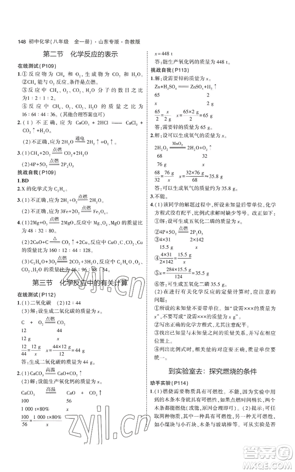教育科學(xué)出版社2023年5年中考3年模擬八年級(jí)化學(xué)魯教版山東專版參考答案