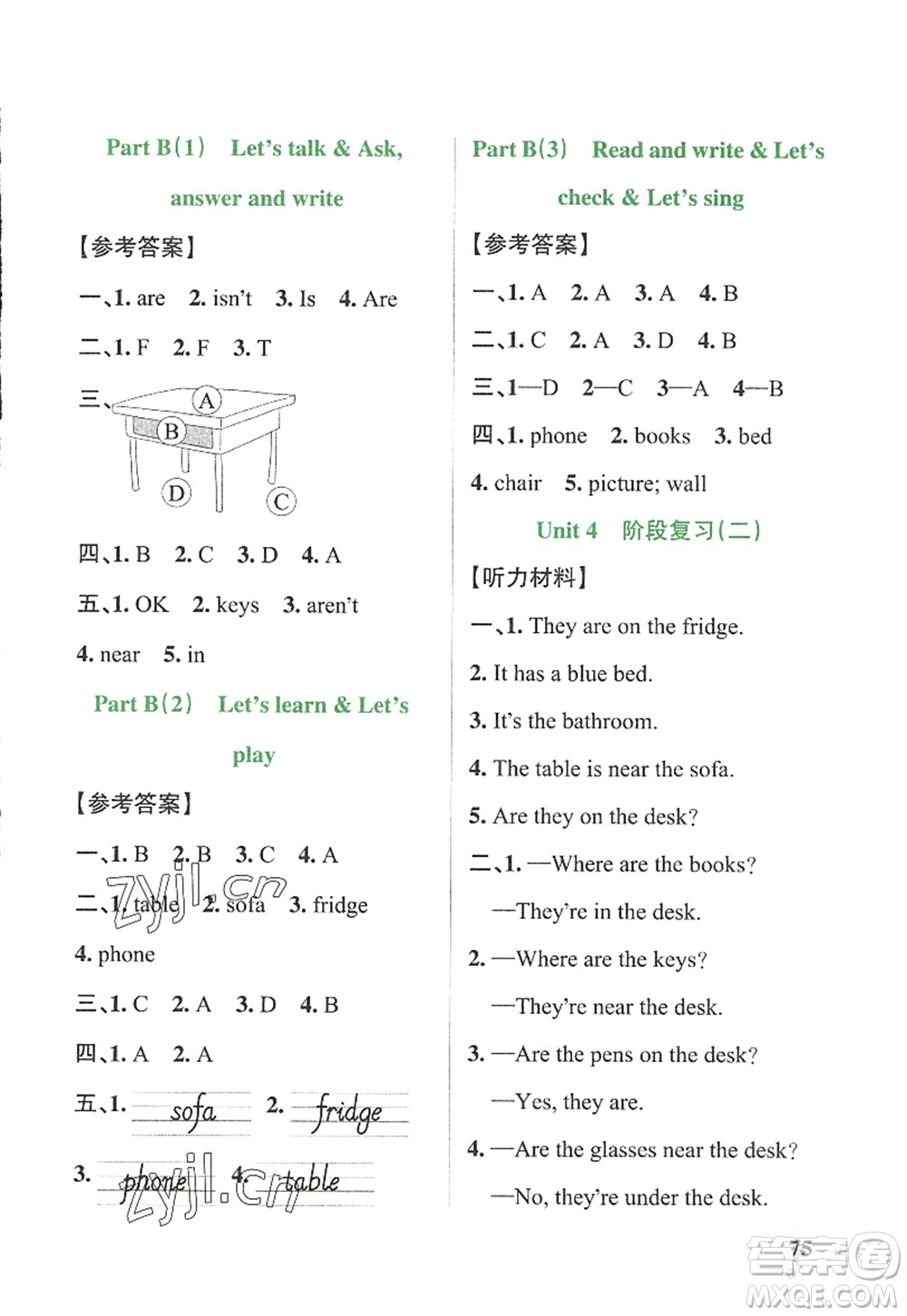 遼寧教育出版社2022PASS小學學霸作業(yè)本四年級英語上冊RJ人教版答案