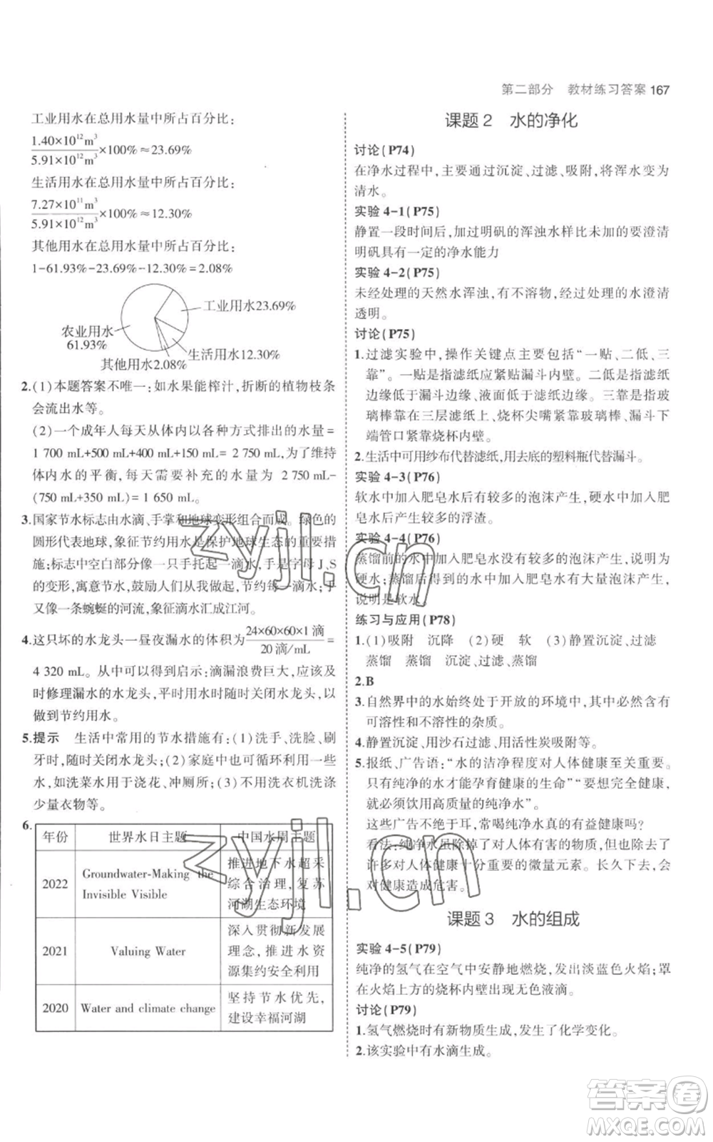 教育科學出版社2023年5年中考3年模擬九年級上冊化學人教版參考答案