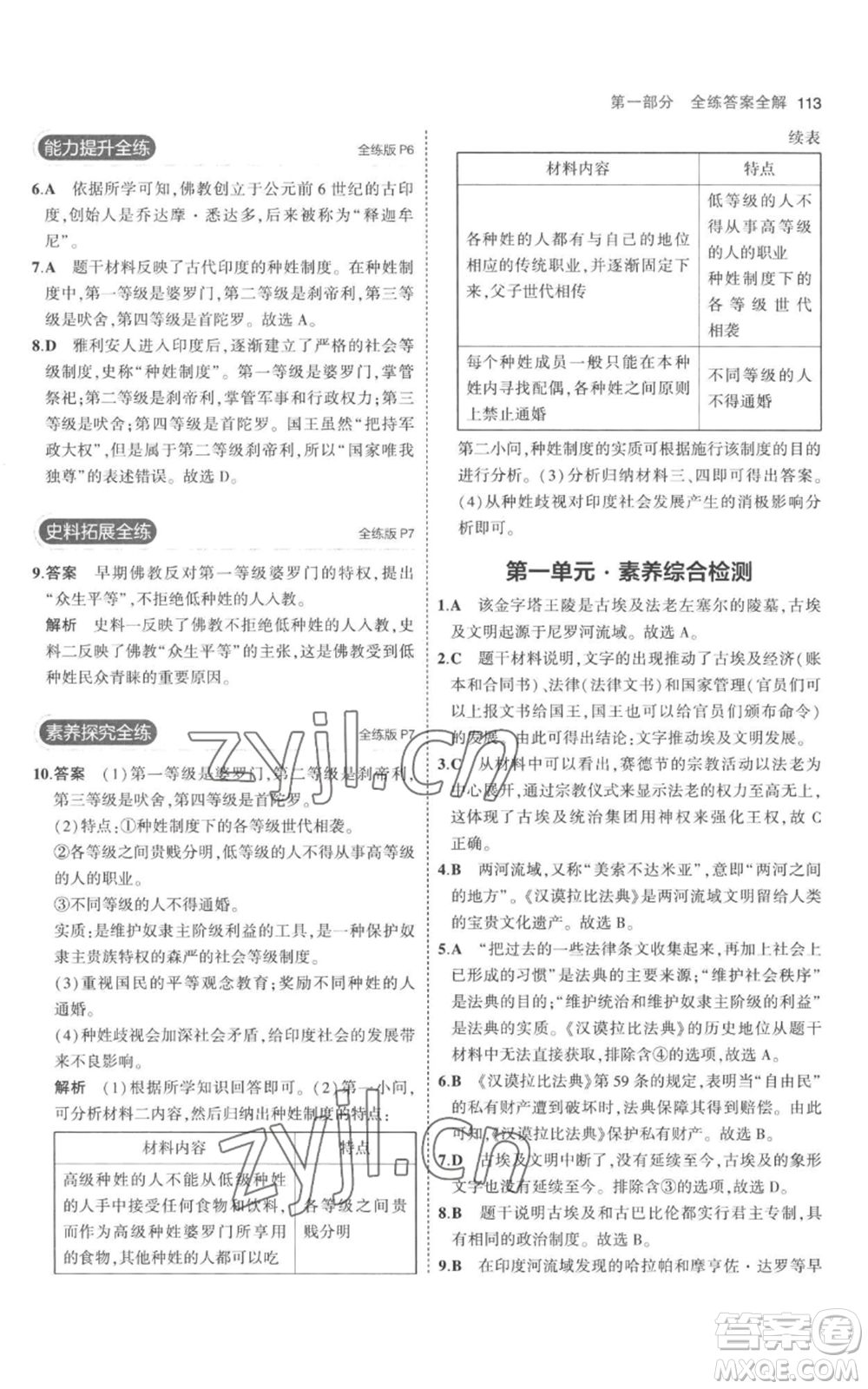 教育科學(xué)出版社2023年5年中考3年模擬九年級(jí)上冊(cè)歷史人教版參考答案