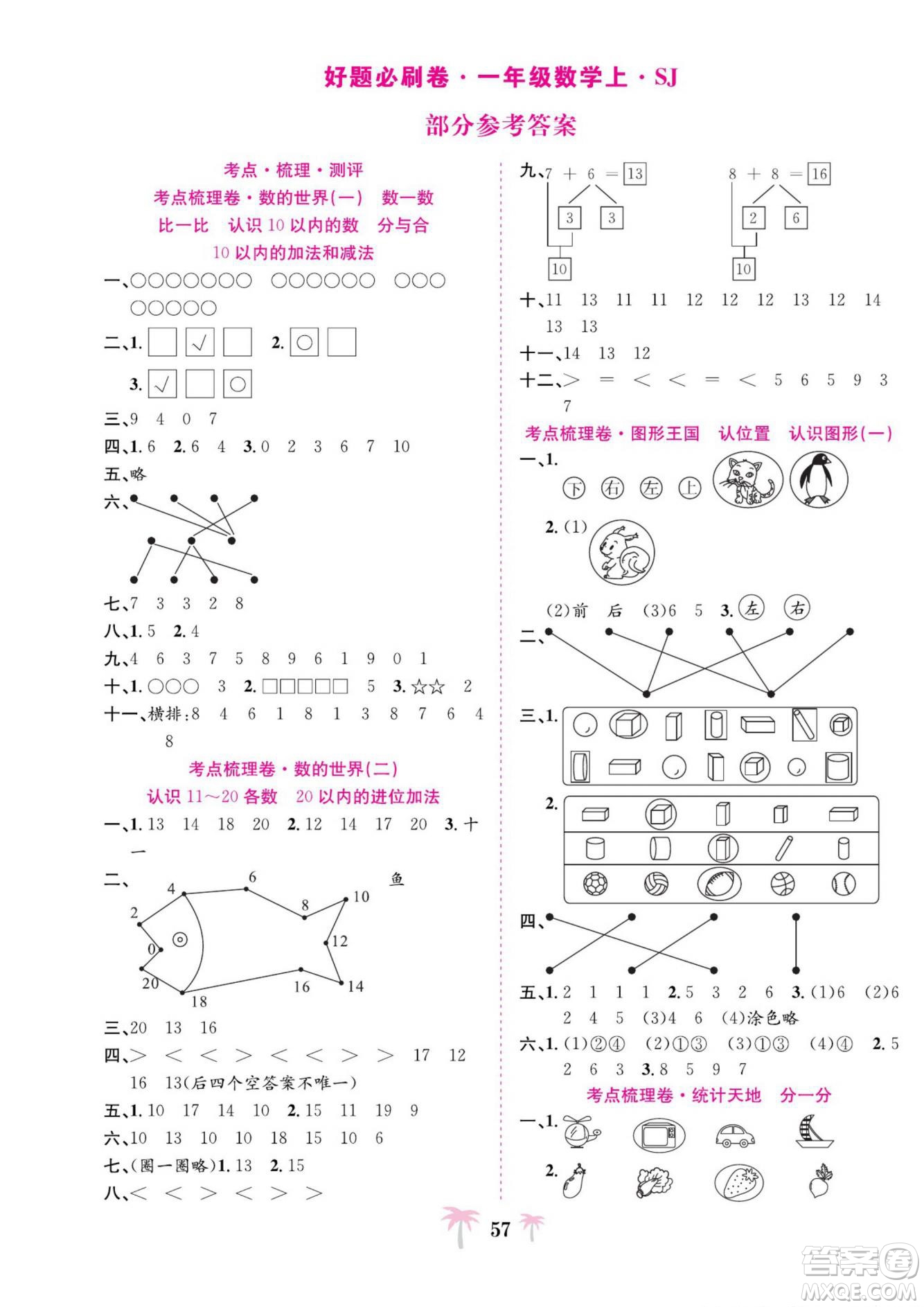 合肥工業(yè)大學出版社2022好題必刷卷期末沖刺100分數(shù)學一年級上冊蘇教版答案