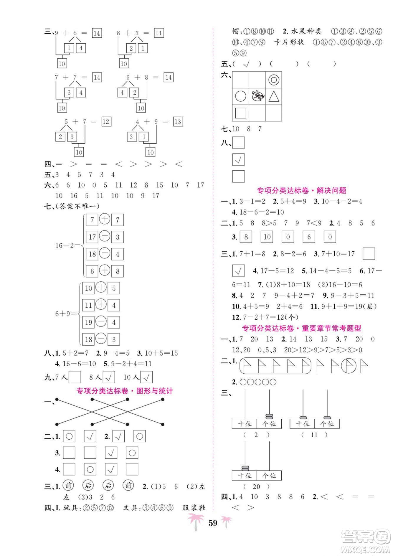 合肥工業(yè)大學出版社2022好題必刷卷期末沖刺100分數(shù)學一年級上冊蘇教版答案