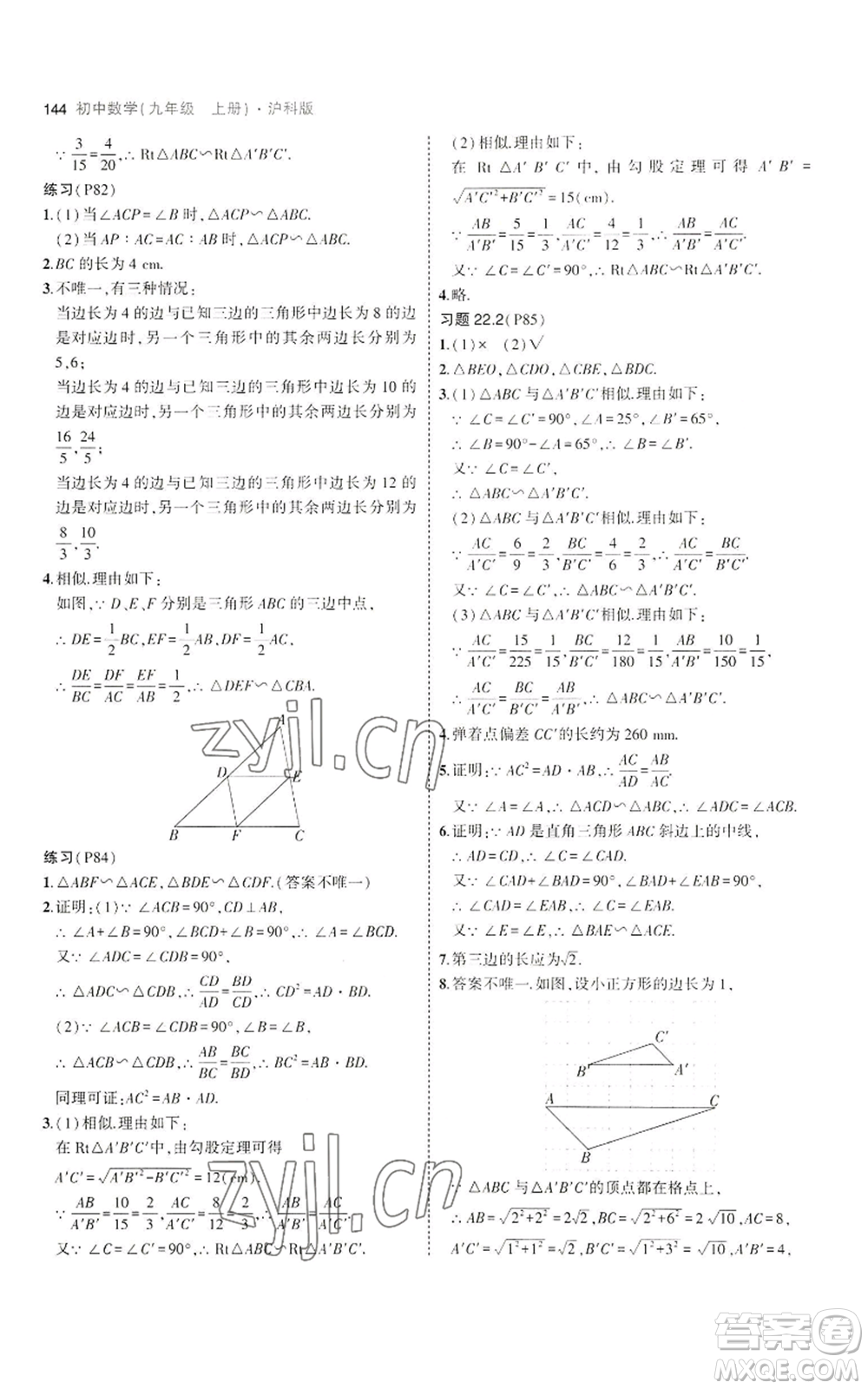 首都師范大學(xué)出版社2023年5年中考3年模擬九年級(jí)上冊(cè)數(shù)學(xué)滬科版參考答案