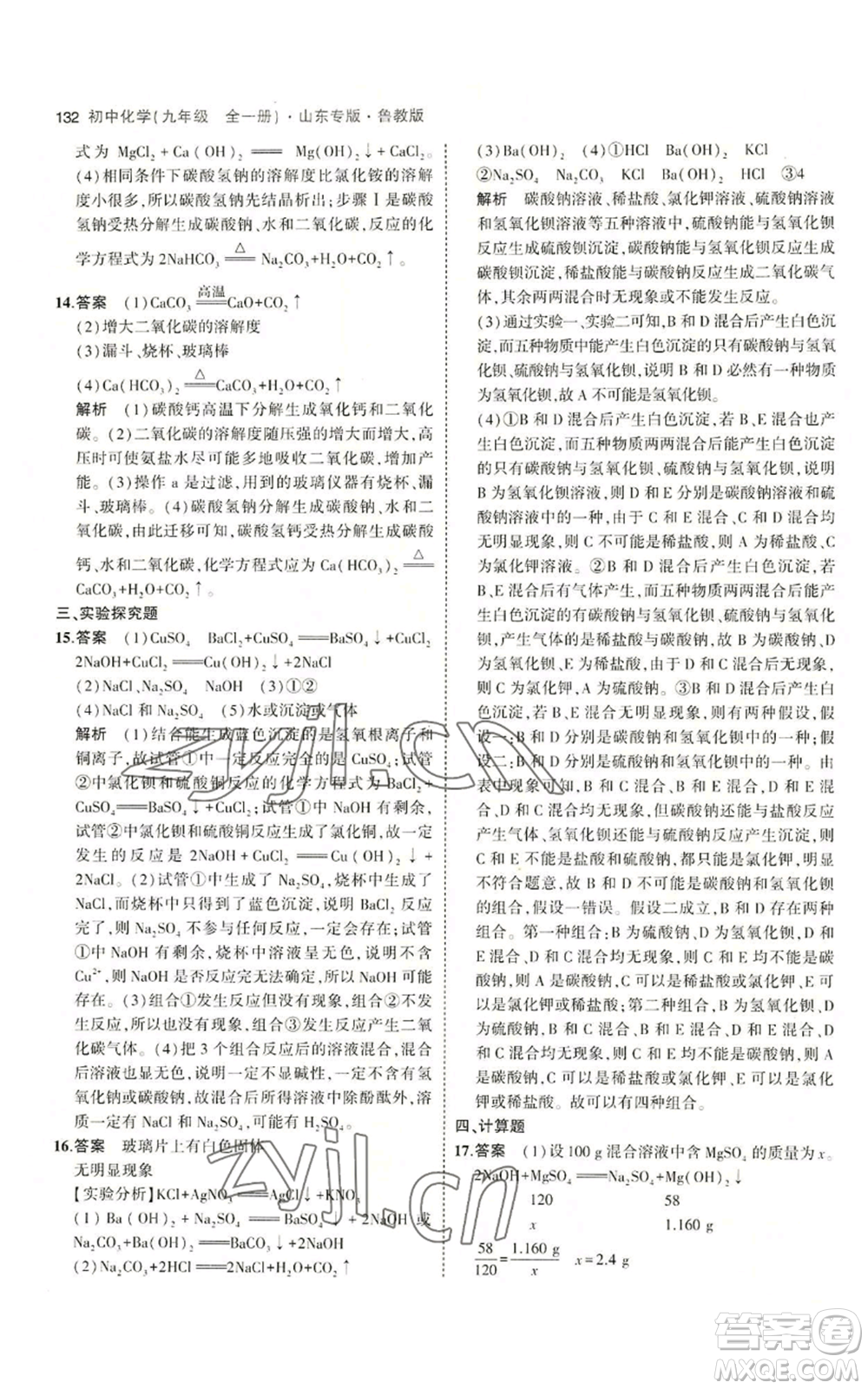 教育科學(xué)出版社2023年5年中考3年模擬九年級化學(xué)魯教版山東專版參考答案