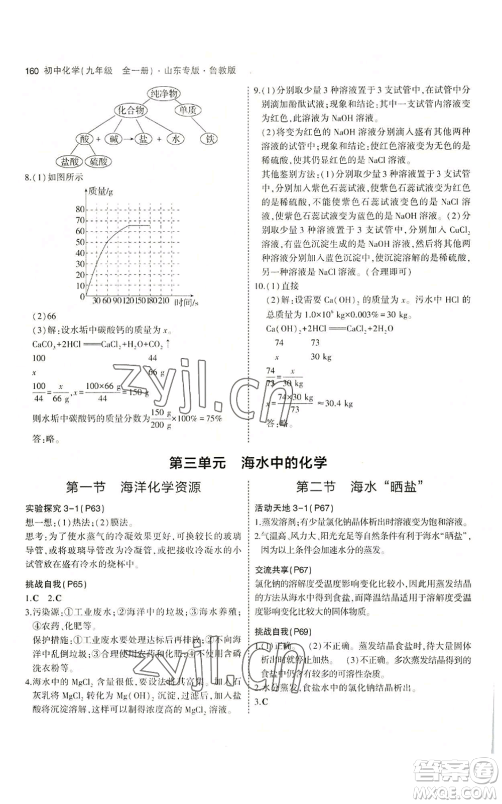教育科學(xué)出版社2023年5年中考3年模擬九年級化學(xué)魯教版山東專版參考答案