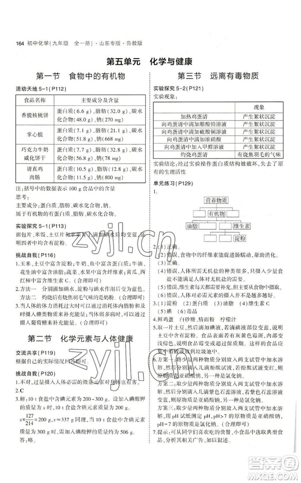 教育科學(xué)出版社2023年5年中考3年模擬九年級化學(xué)魯教版山東專版參考答案
