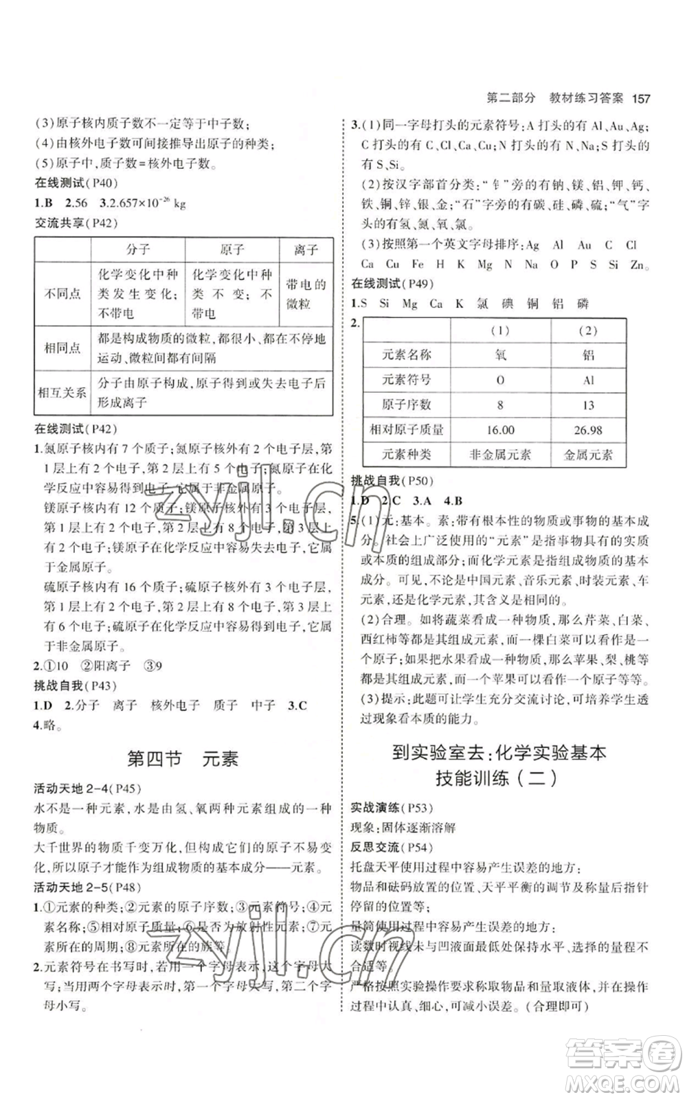 首都師范大學(xué)出版社2023年5年中考3年模擬九年級(jí)上冊(cè)化學(xué)魯教版參考答案