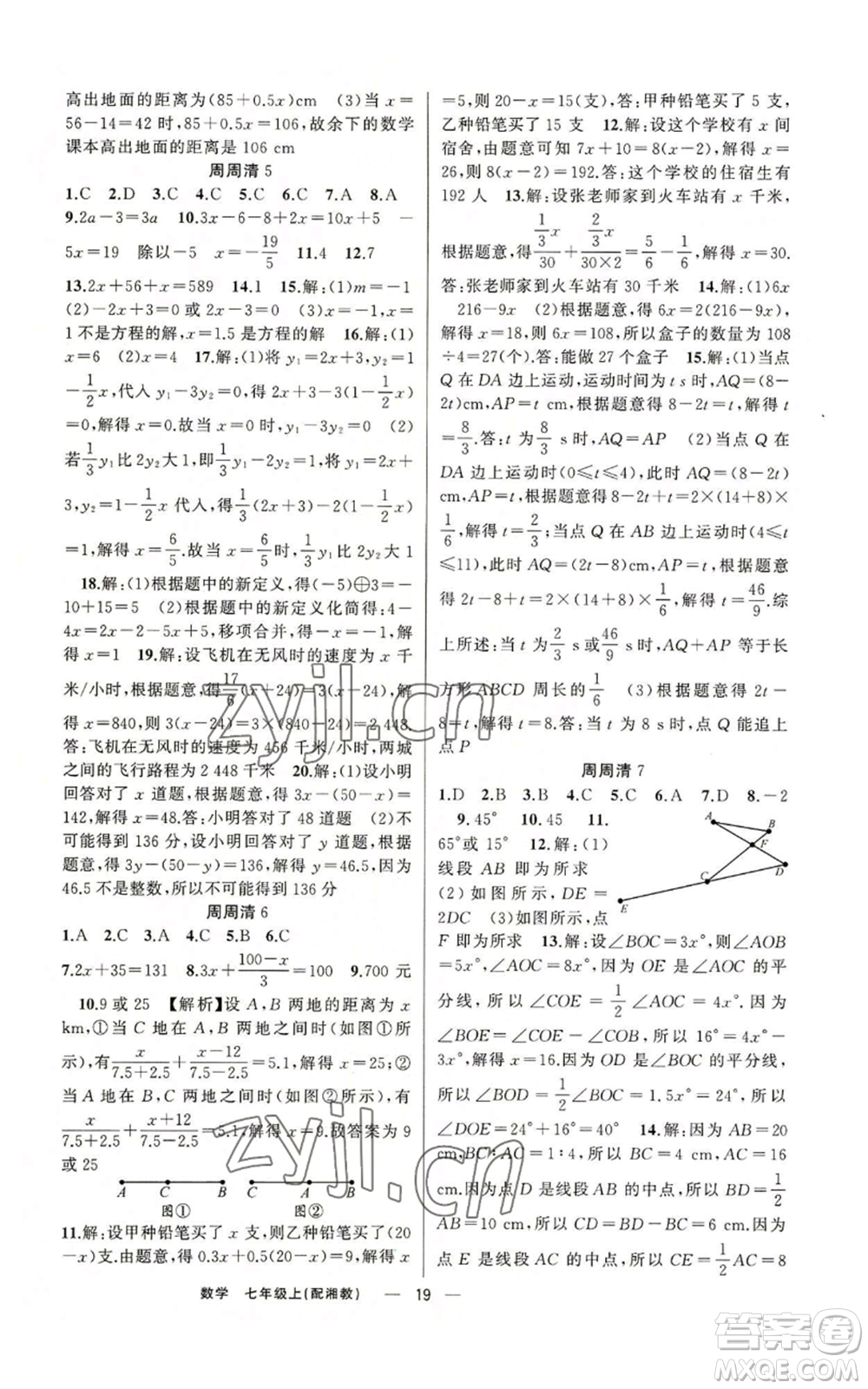 新疆青少年出版社2022四清導(dǎo)航七年級(jí)上冊(cè)數(shù)學(xué)湘教版參考答案