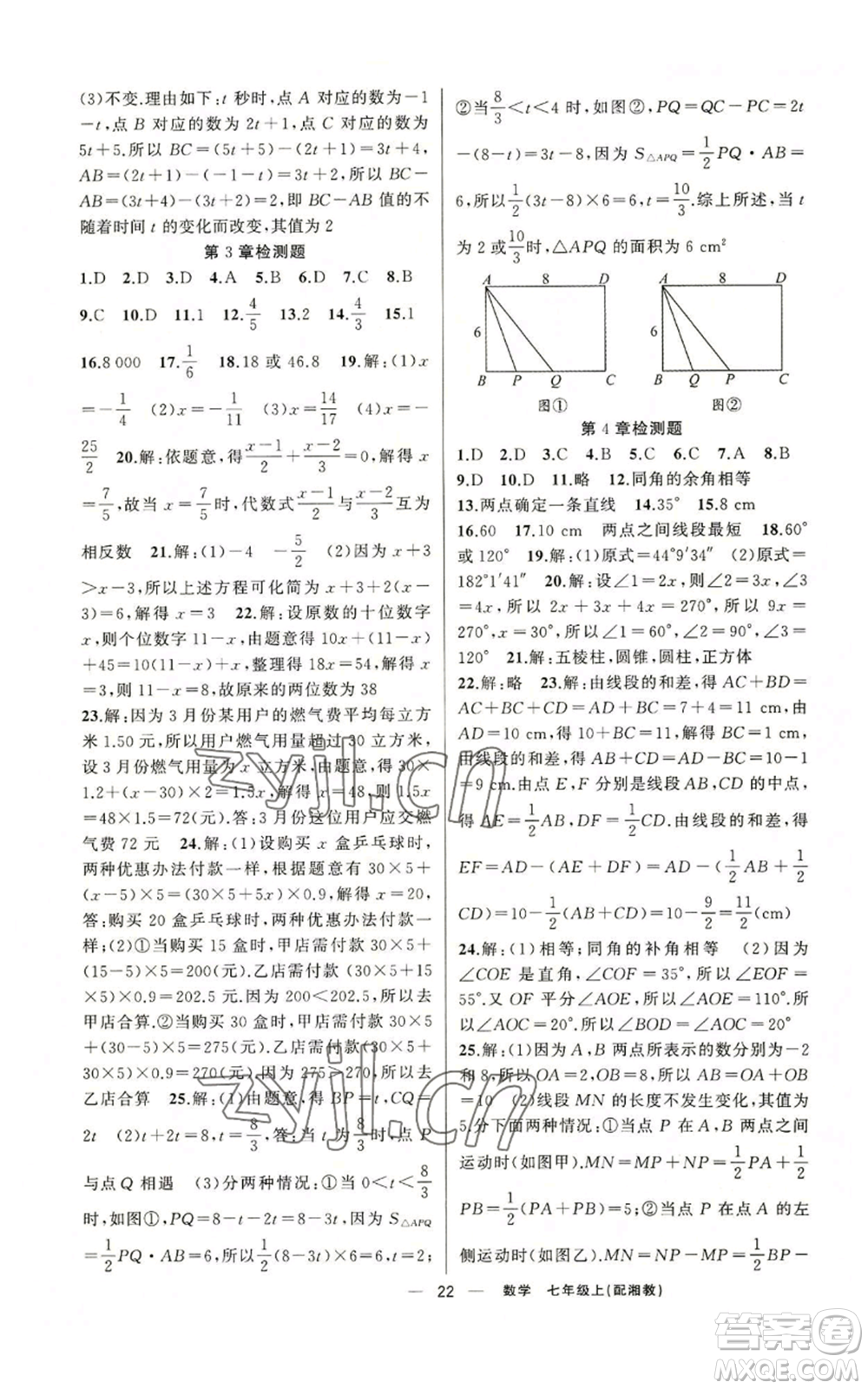 新疆青少年出版社2022四清導(dǎo)航七年級(jí)上冊(cè)數(shù)學(xué)湘教版參考答案