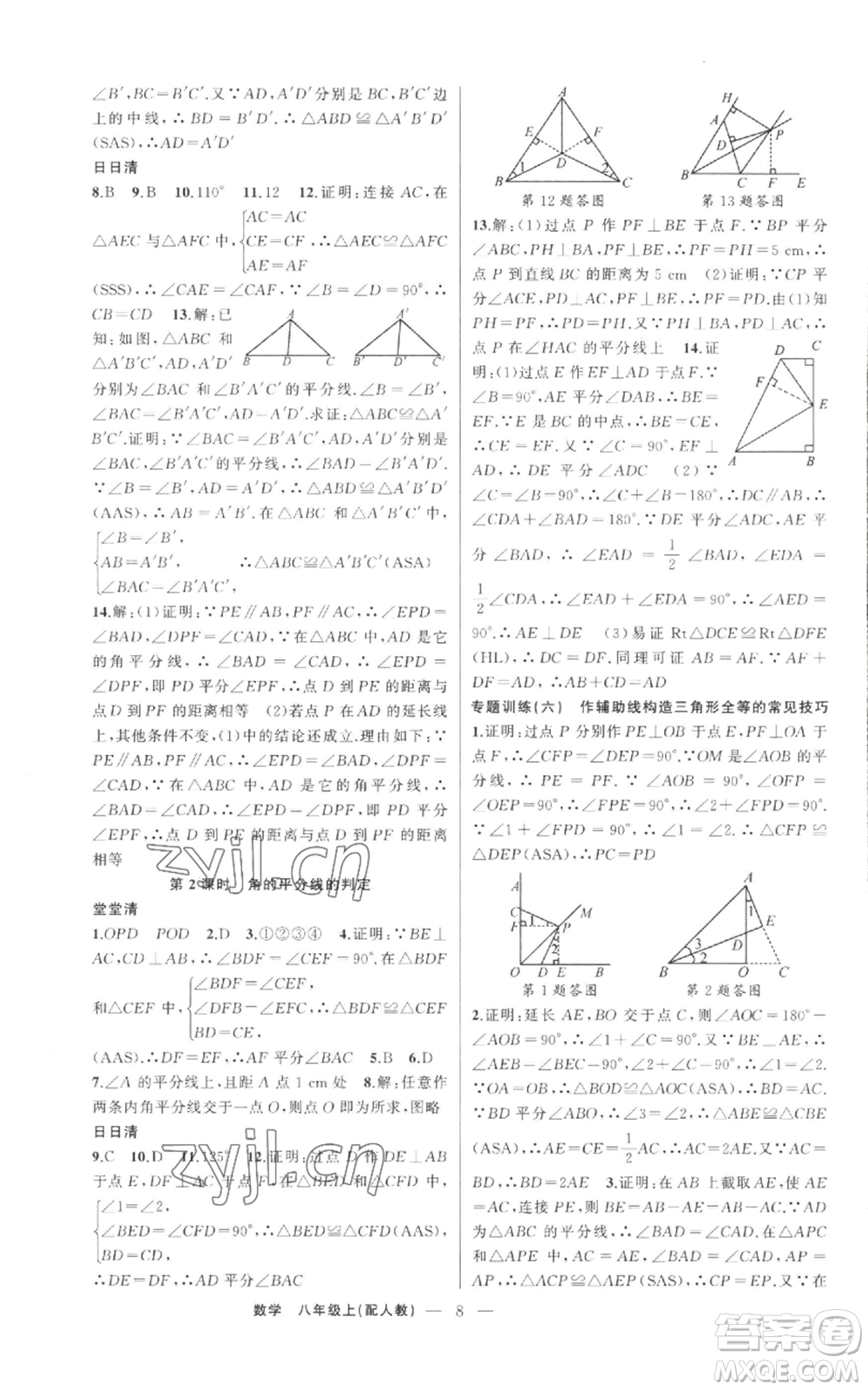 新疆青少年出版社2022四清導(dǎo)航八年級(jí)上冊數(shù)學(xué)人教版參考答案
