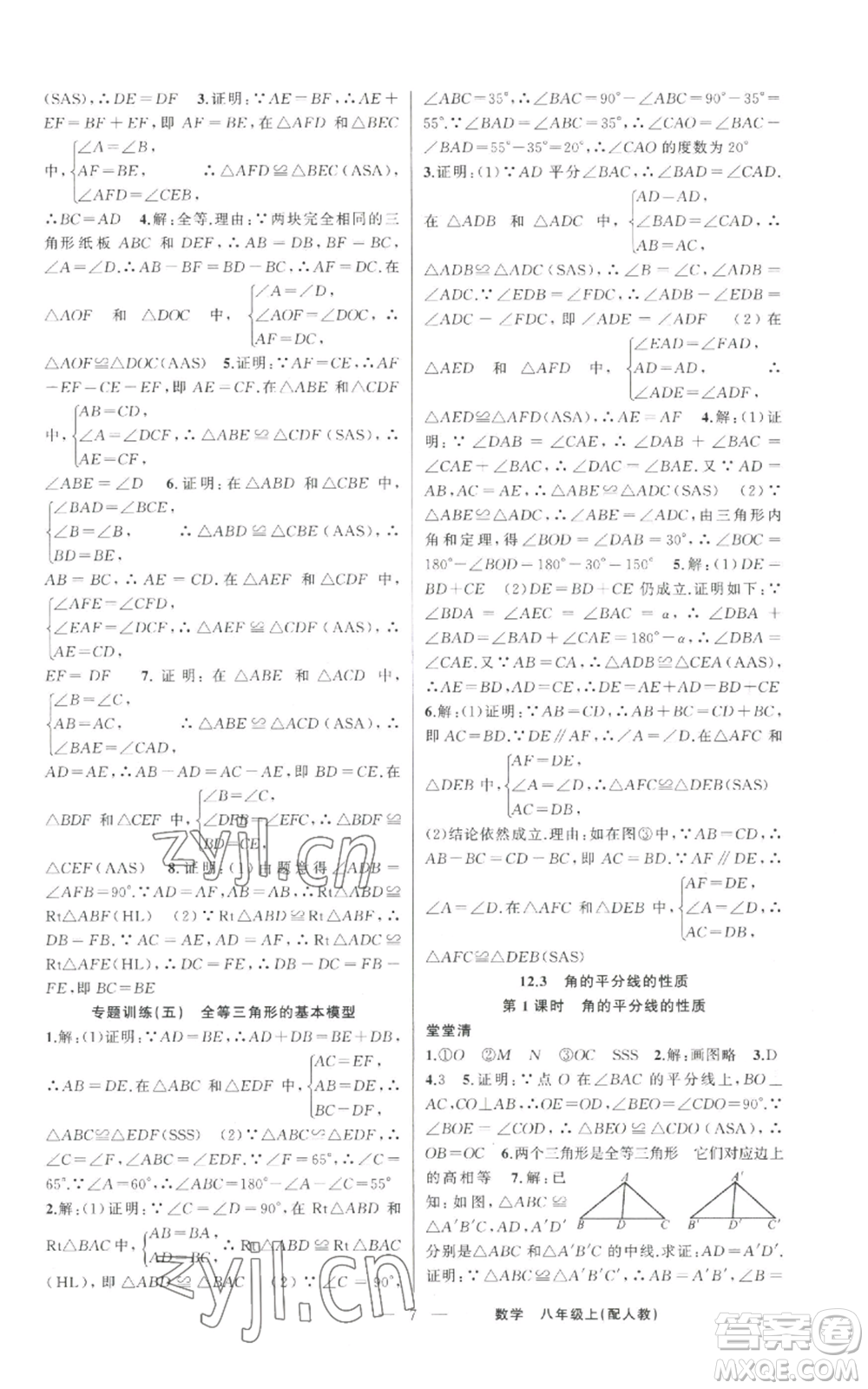 新疆青少年出版社2022四清導(dǎo)航八年級(jí)上冊數(shù)學(xué)人教版參考答案
