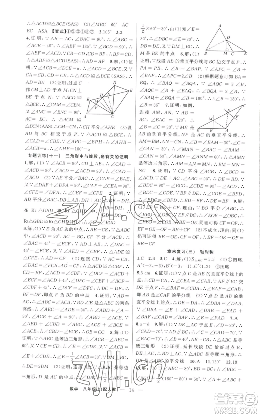新疆青少年出版社2022四清導(dǎo)航八年級(jí)上冊數(shù)學(xué)人教版參考答案