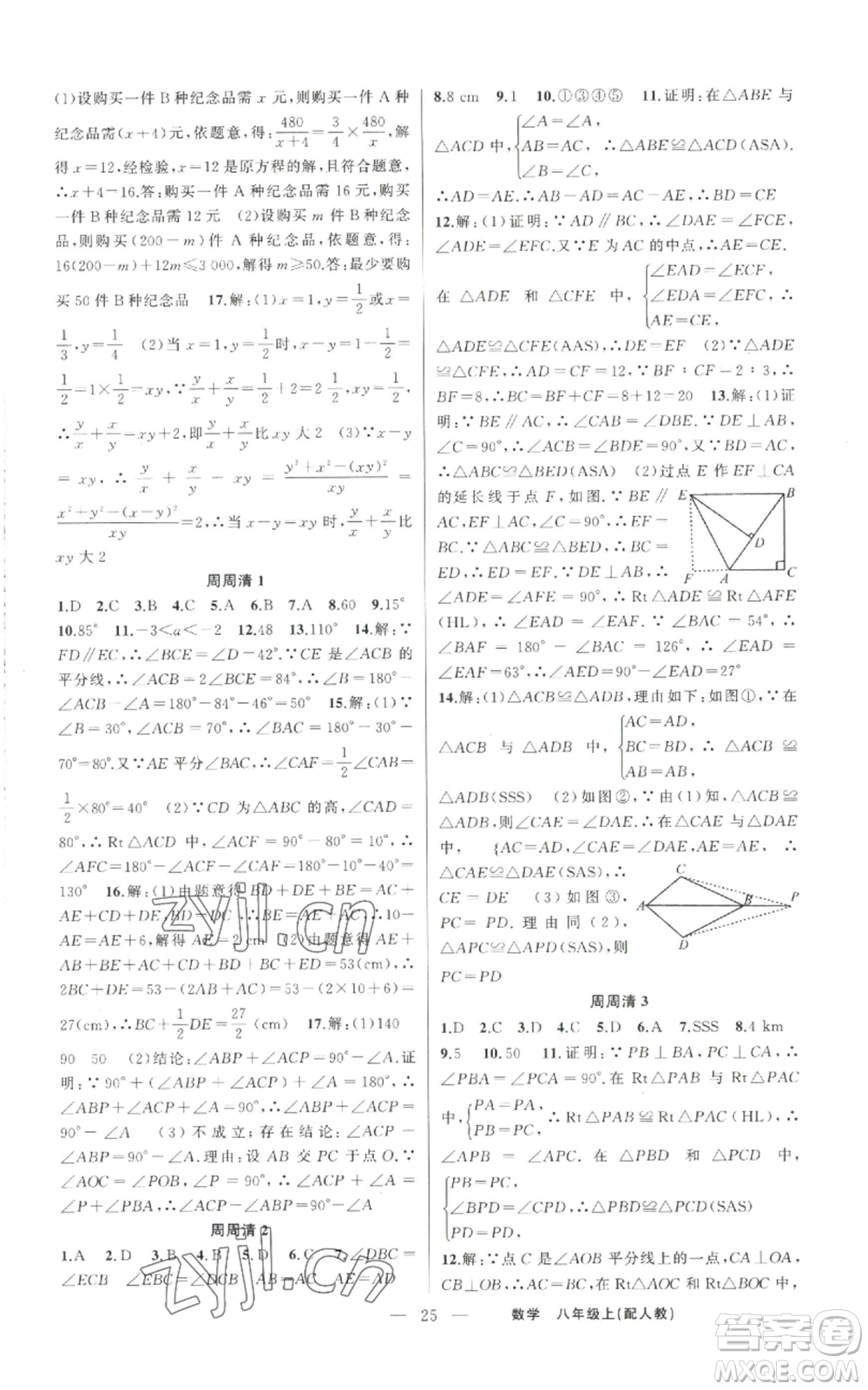 新疆青少年出版社2022四清導(dǎo)航八年級(jí)上冊數(shù)學(xué)人教版參考答案