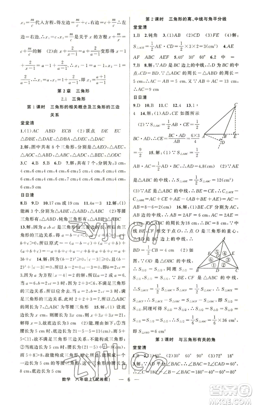 新疆青少年出版社2022四清導(dǎo)航八年級(jí)上冊(cè)數(shù)學(xué)湘教版參考答案