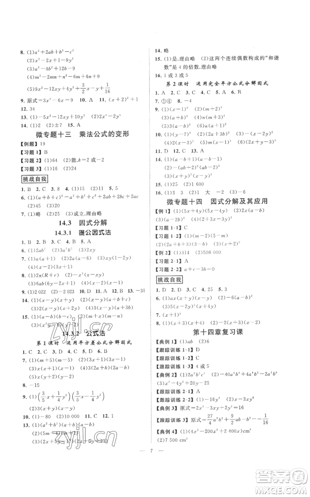 延邊教育出版社2022全效學(xué)習(xí)八年級上冊數(shù)學(xué)人教版B參考答案