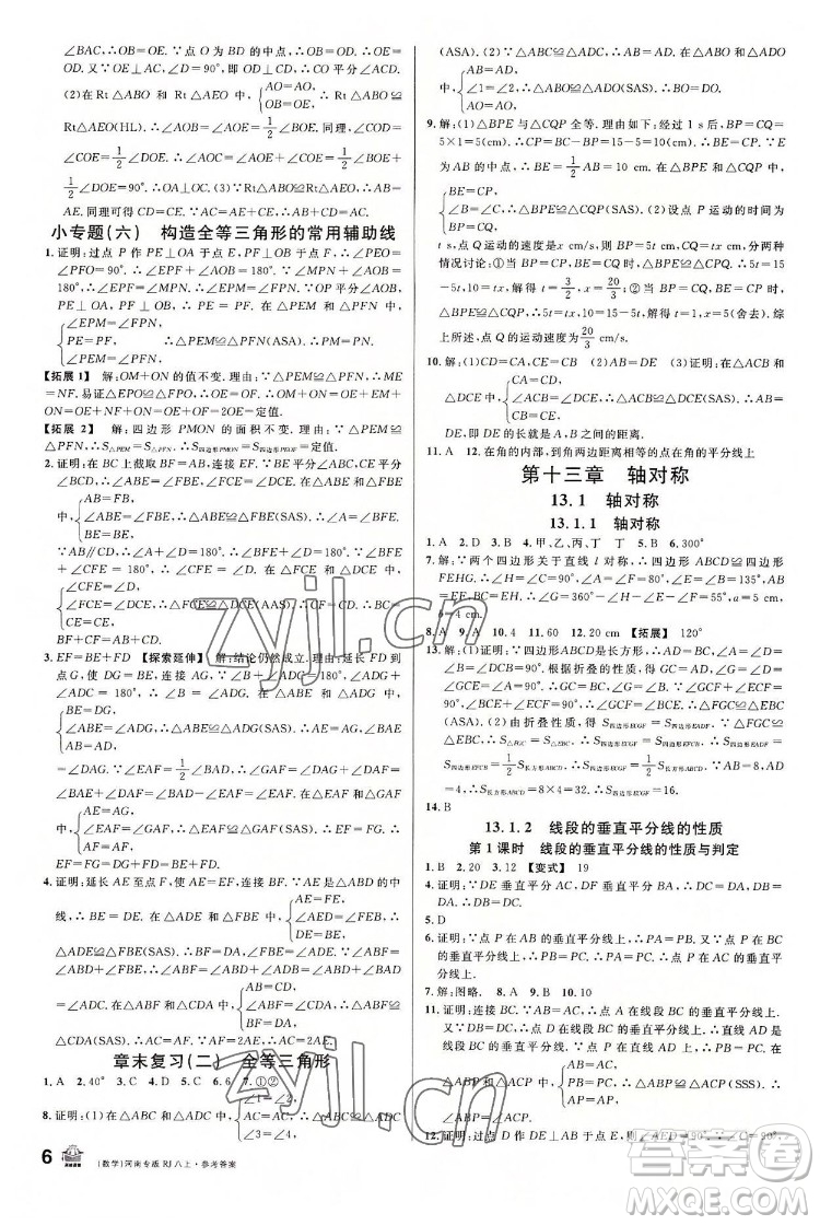 開明出版社2022名校課堂數(shù)學(xué)八年級上冊RJ人教版河南專版答案