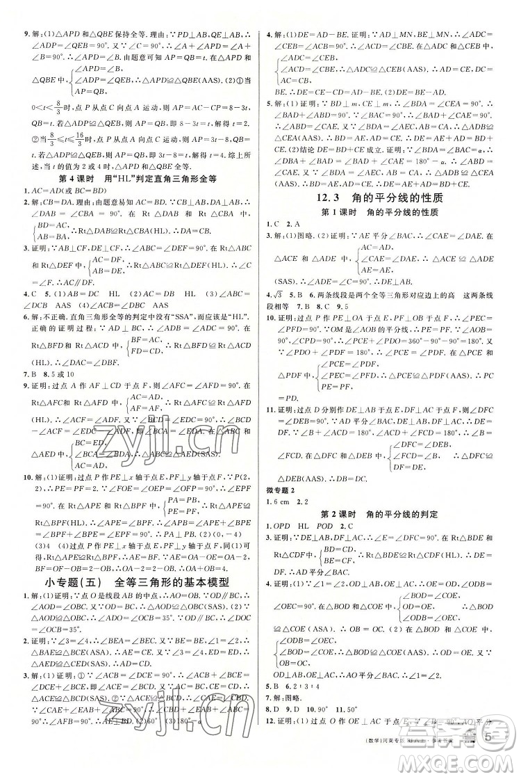 開明出版社2022名校課堂數(shù)學(xué)八年級上冊RJ人教版河南專版答案