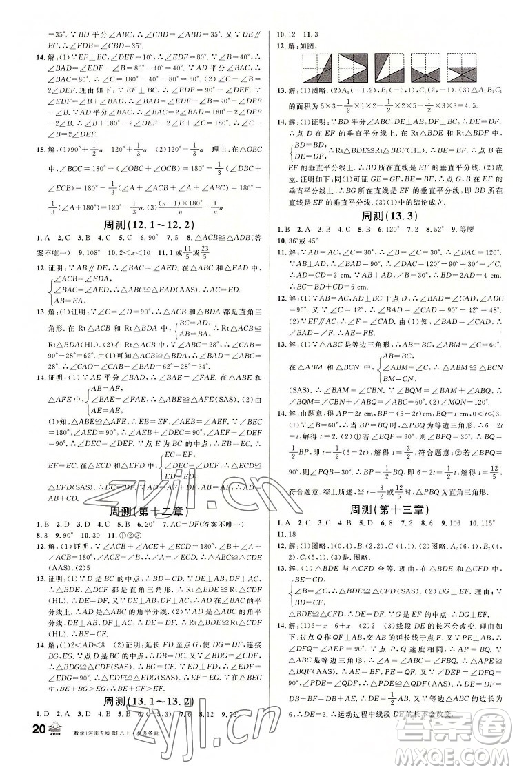 開明出版社2022名校課堂數(shù)學(xué)八年級上冊RJ人教版河南專版答案