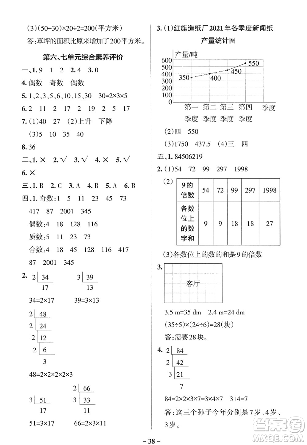 遼寧教育出版社2022PASS小學學霸作業(yè)本五年級數(shù)學上冊QD青島版山東專版答案