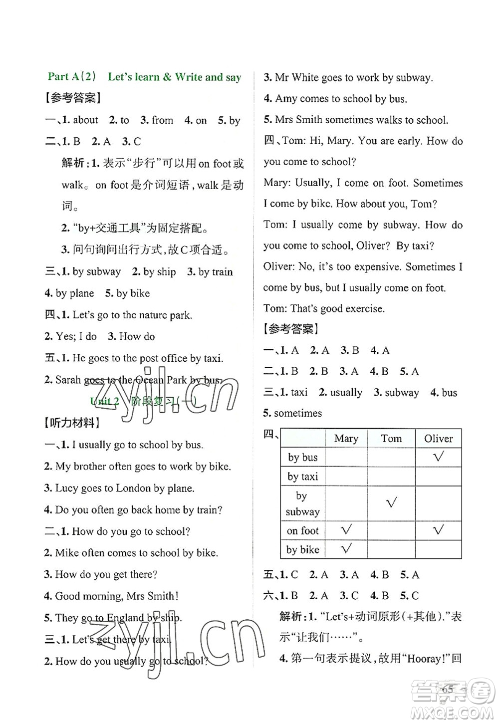 遼寧教育出版社2022PASS小學(xué)學(xué)霸作業(yè)本六年級(jí)英語(yǔ)上冊(cè)RJ人教版答案