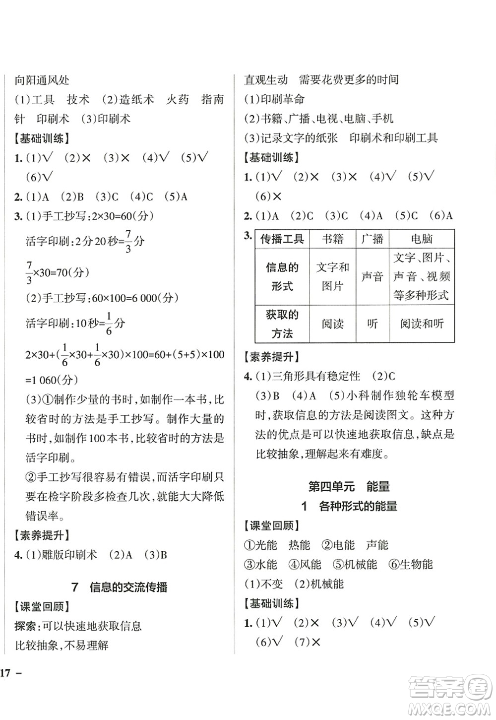 陜西師范大學(xué)出版總社2022PASS小學(xué)學(xué)霸作業(yè)本六年級科學(xué)上冊JK教科版答案