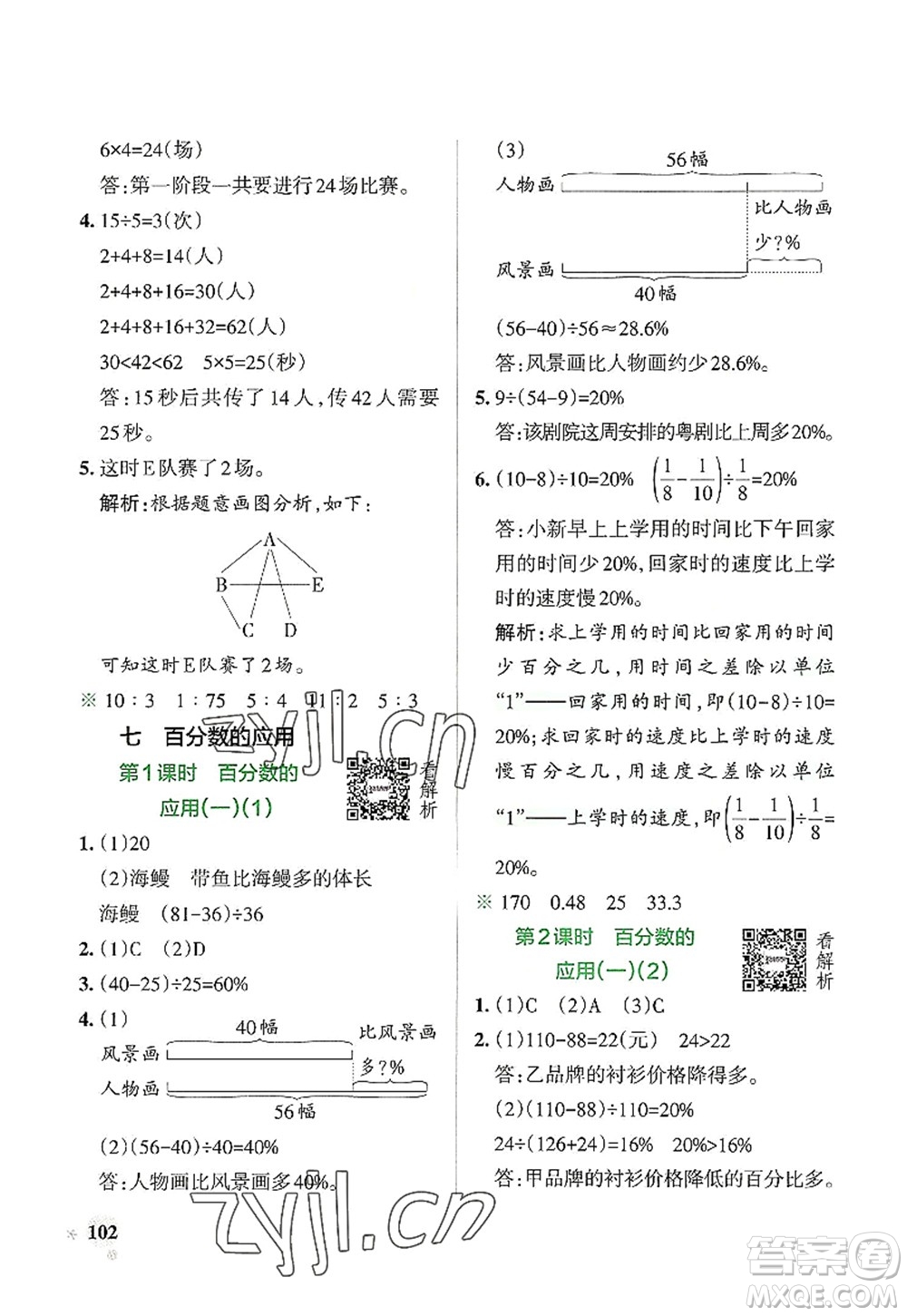 遼寧教育出版社2022PASS小學(xué)學(xué)霸作業(yè)本六年級數(shù)學(xué)上冊BS北師版答案
