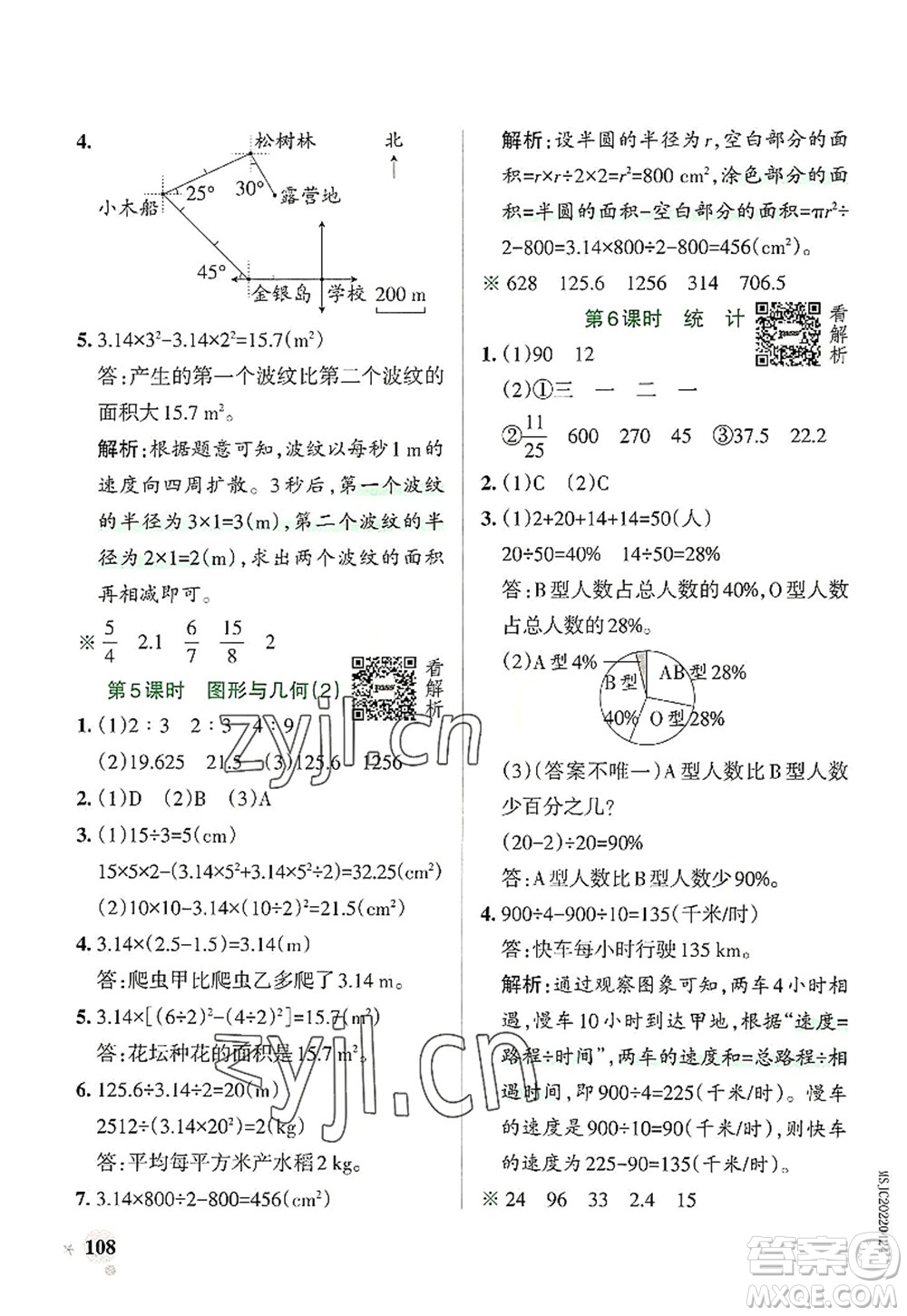 陜西師范大學出版總社2022PASS小學學霸作業(yè)本六年級數(shù)學上冊RJ人教版廣東專版答案