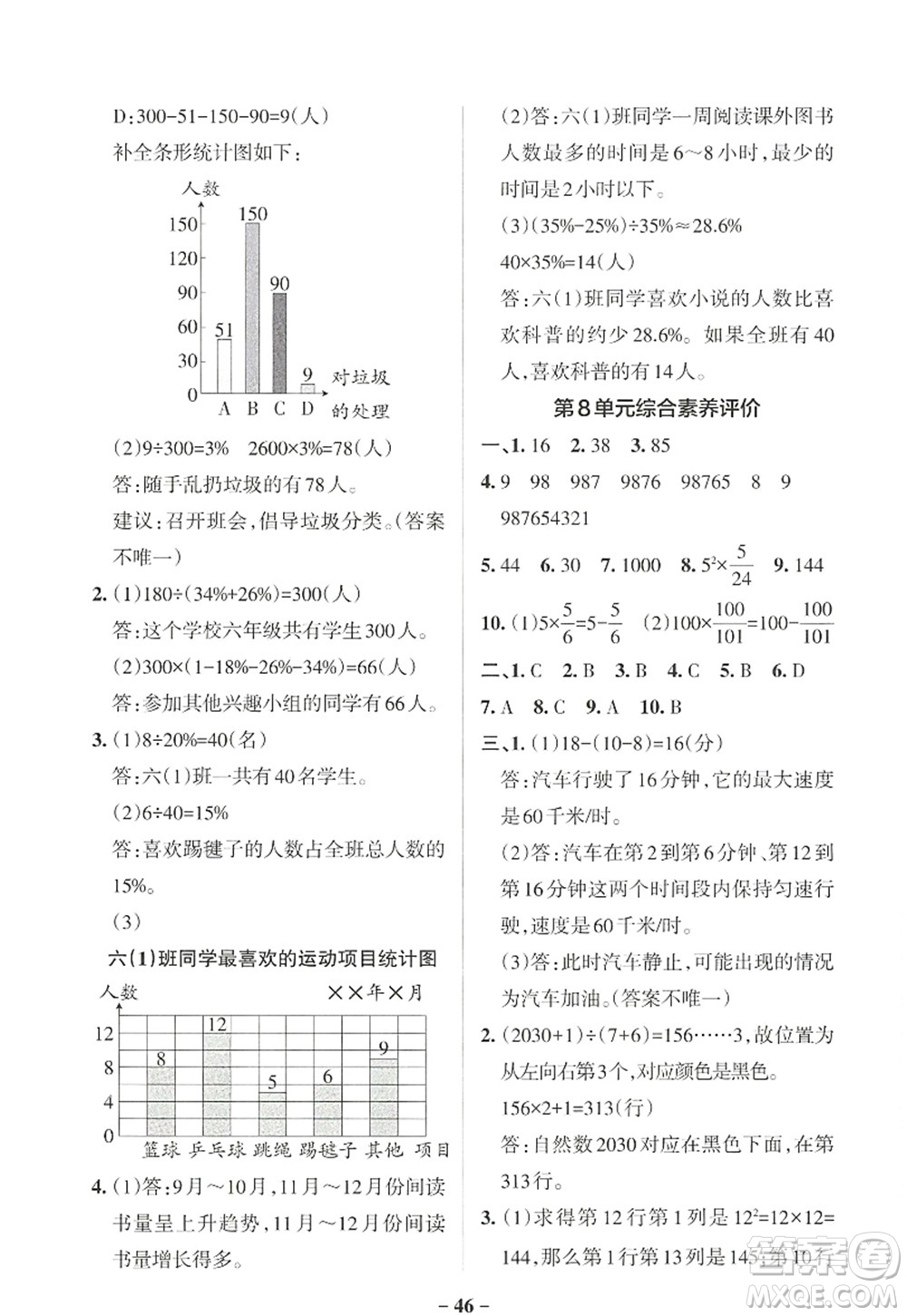 陜西師范大學出版總社2022PASS小學學霸作業(yè)本六年級數(shù)學上冊RJ人教版廣東專版答案