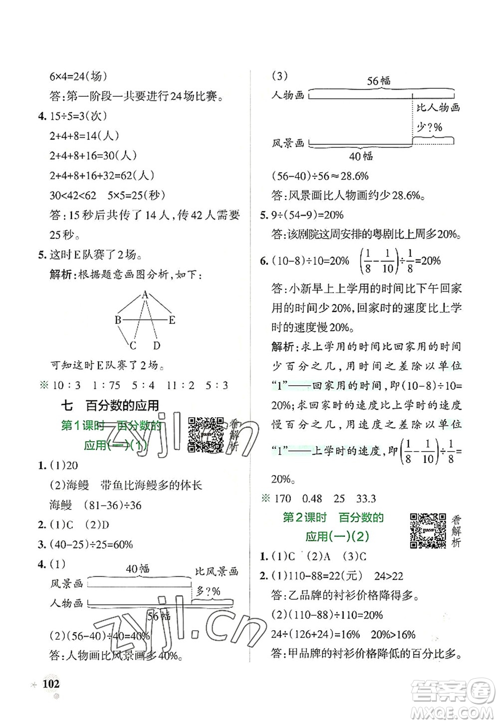 陜西師范大學(xué)出版總社2022PASS小學(xué)學(xué)霸作業(yè)本六年級數(shù)學(xué)上冊BS北師版廣東專版答案